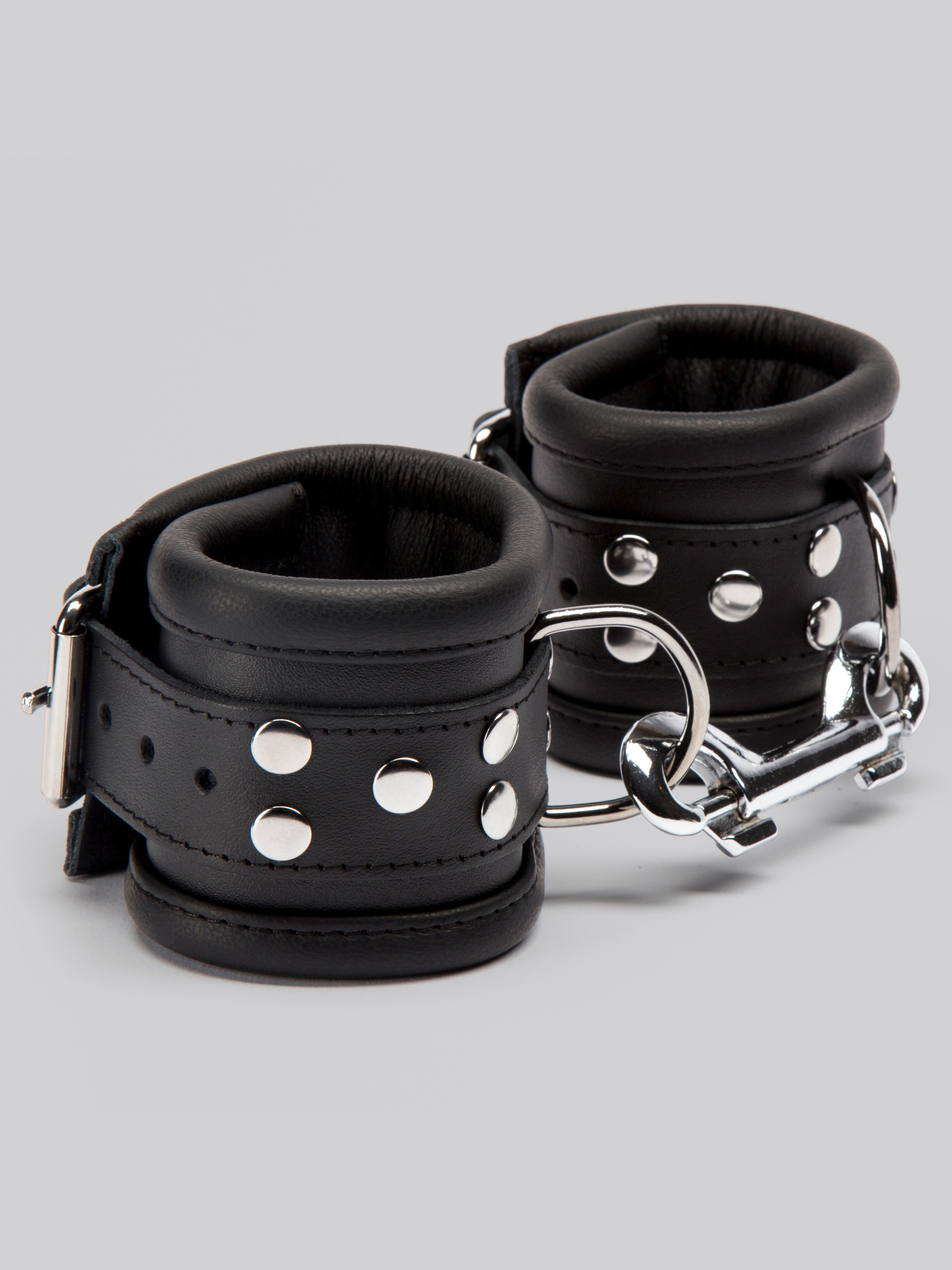 DOMINIX Deluxe Heavy Leather Wrist Cuffs, Black, hi-res