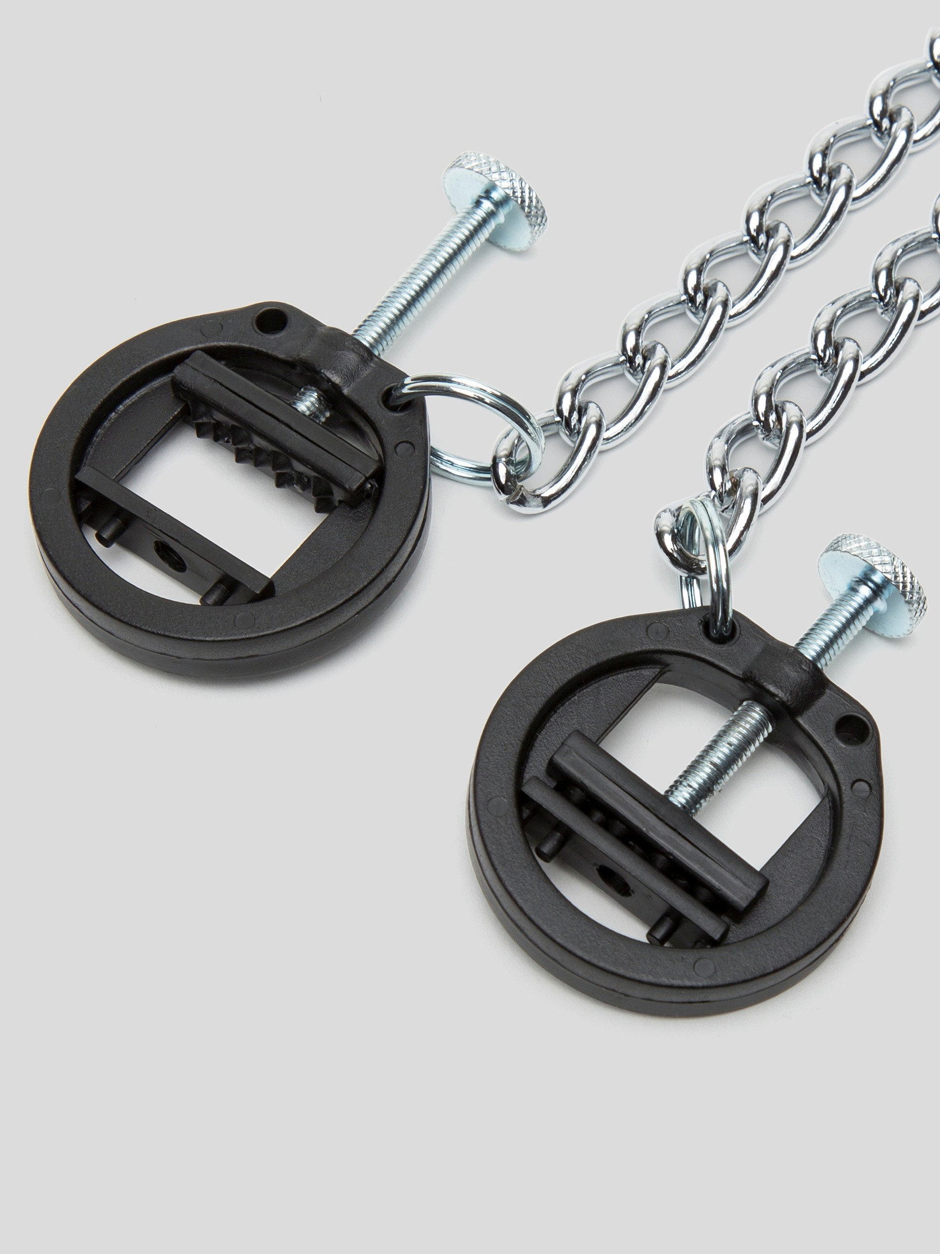 DOMINIX Deluxe Adjustable Bite Nipple Clamps with Chain, Silver, hi-res