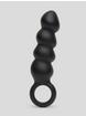 Beaded Silicone Butt Plug with Finger Loop, Black, hi-res