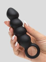 Plug anal perlé en silicone avec boucle pour doigt, Noir, hi-res
