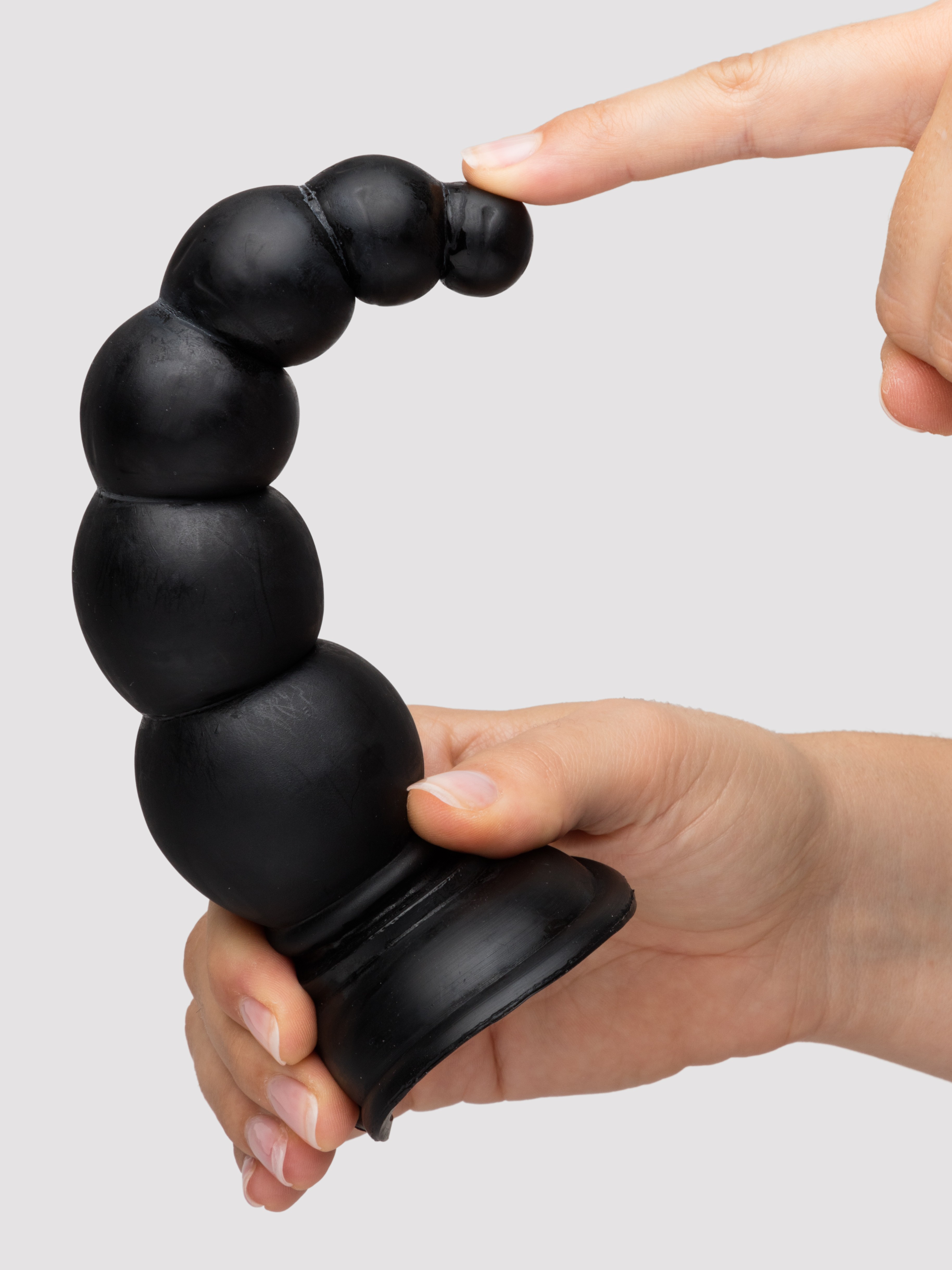 Beaded Black Anal Dildo with Suction Cup Base 6.5 Inch, Black, hi-res