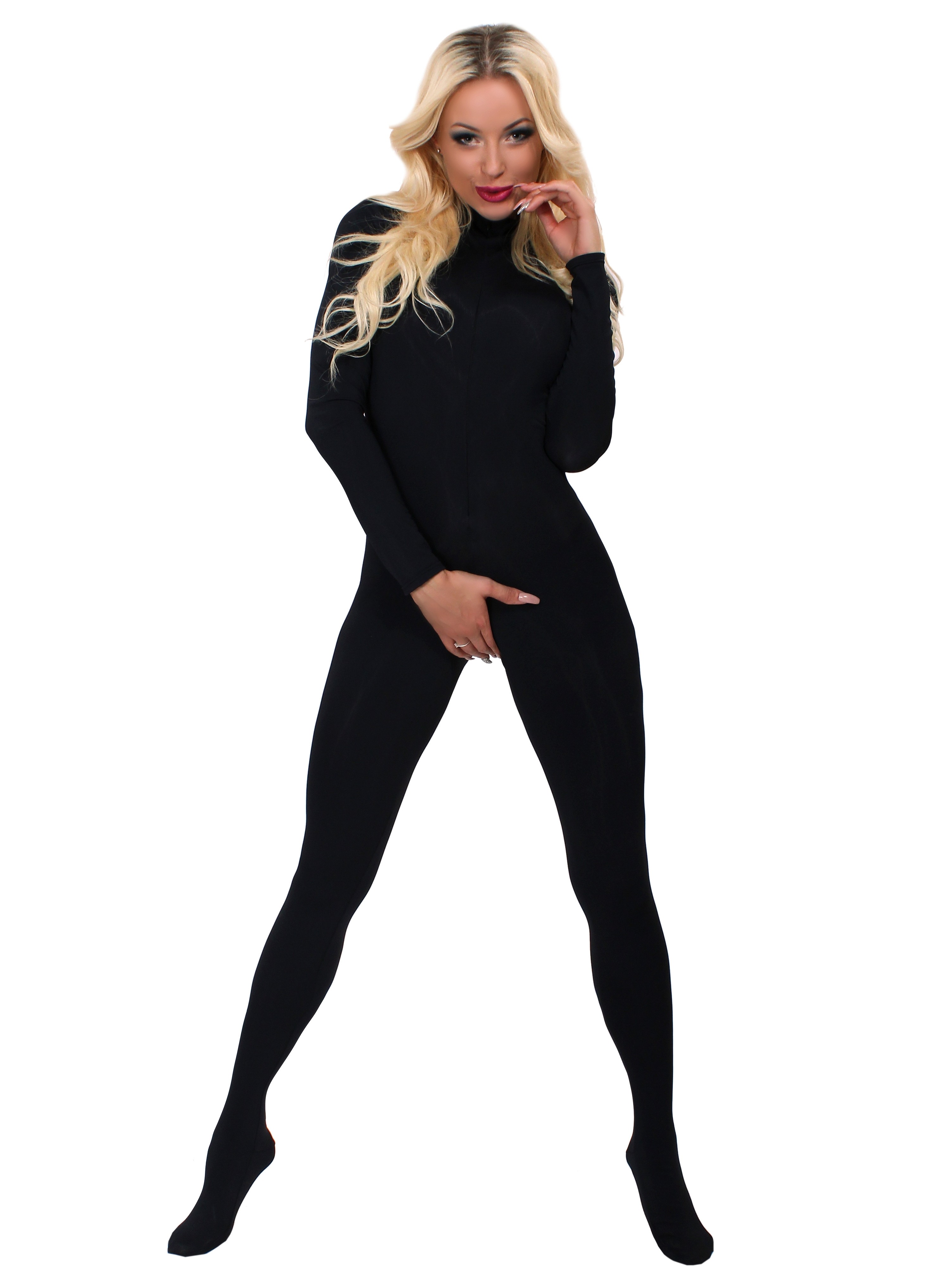 Whisper of the Night Crotchless Catsuit, Black, hi-res
