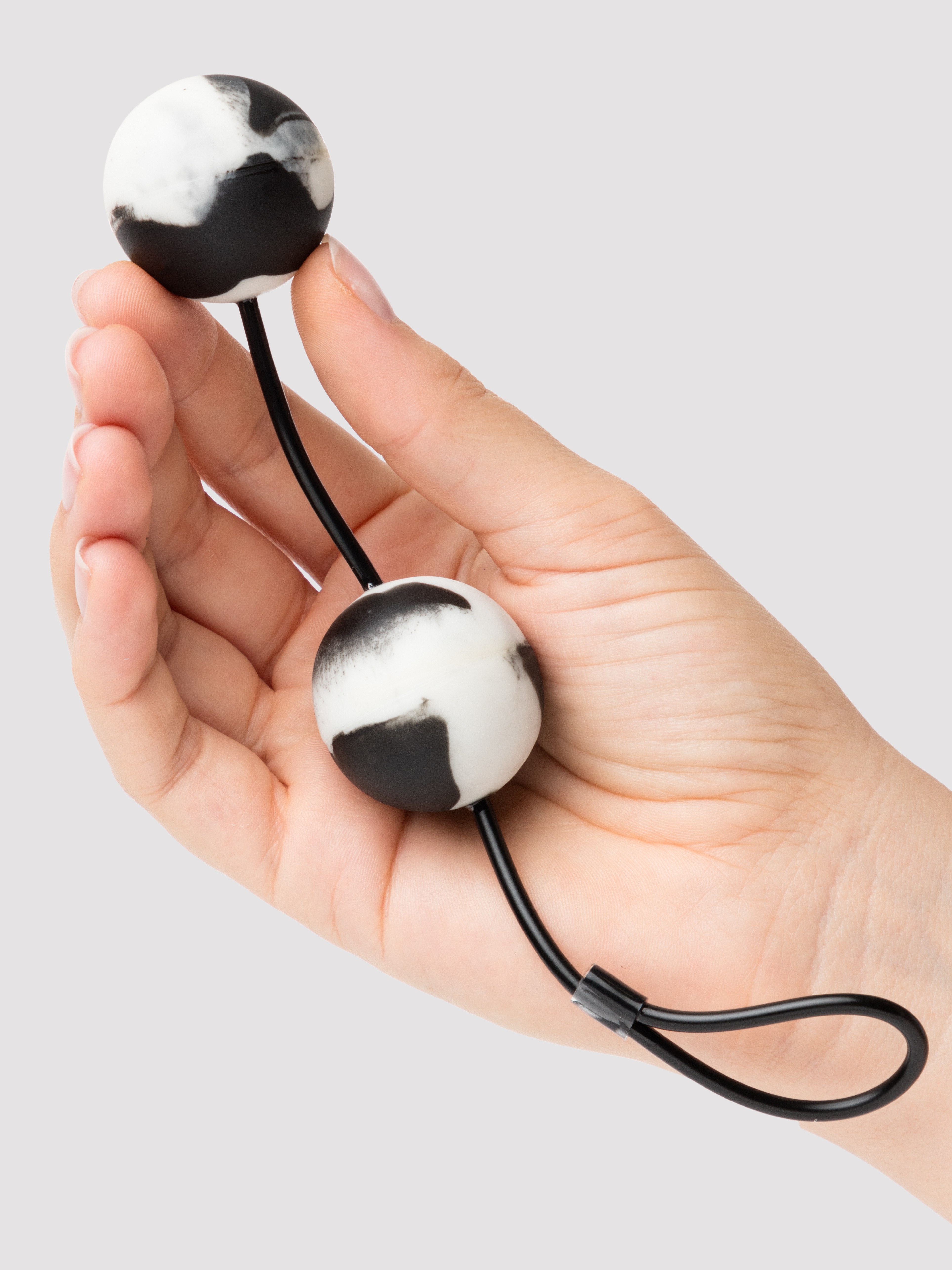 Oscillating Textured Duo Ben Wa Balls 2.4oz, Black, hi-res