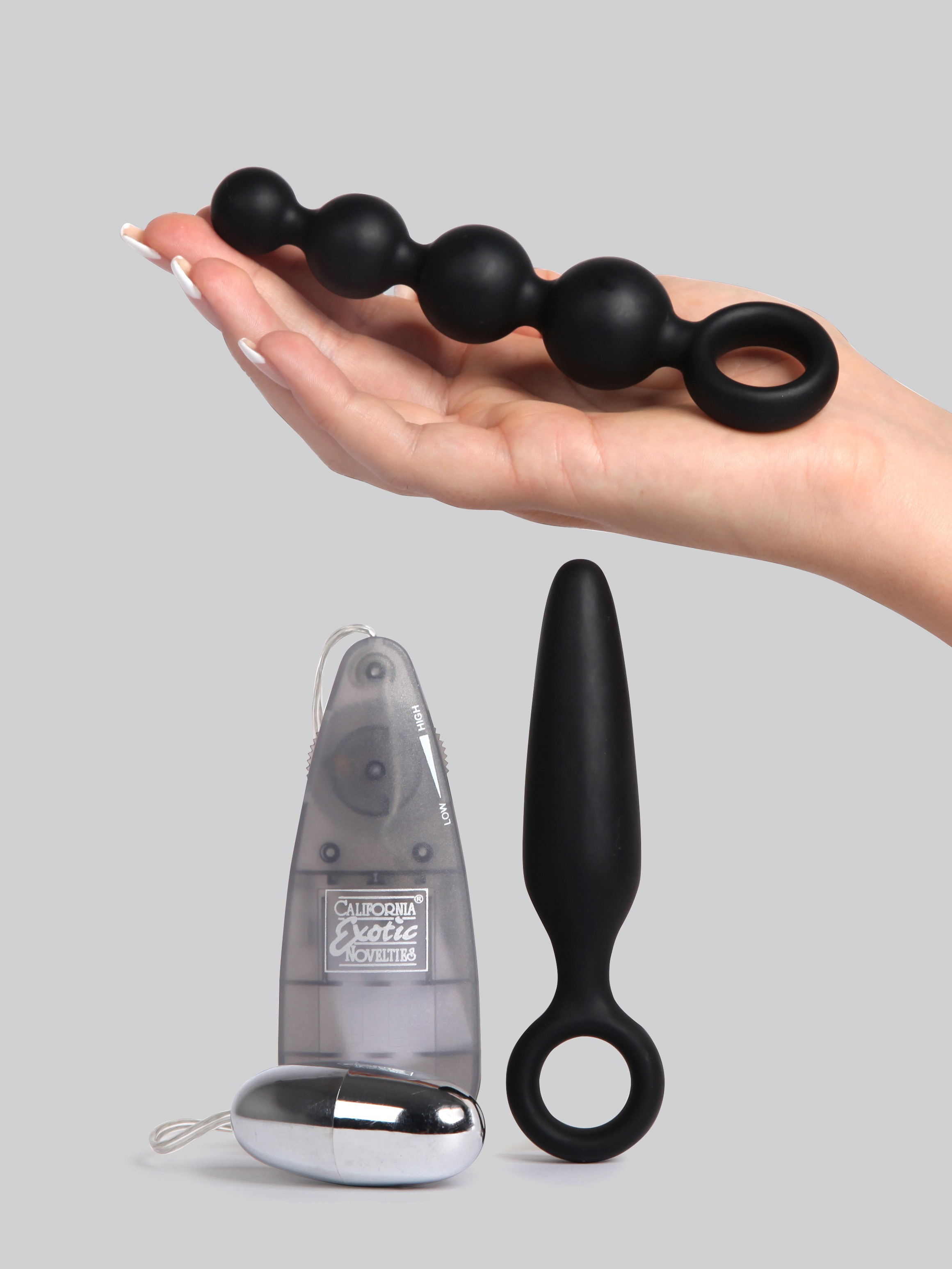 Booty Call Powerful Vibrating Butt Plug Kit, Black, hi-res