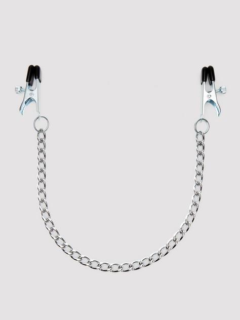 DOMINIX Deluxe Adjustable Nipple Clamps with Chain, Silver, hi-res