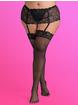 Lovehoney Plus Size Sheer Lace Top Thigh-High Stockings, Black, hi-res