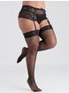 Lovehoney Black Fishnet Lace Top Thigh High Stockings, Black, hi-res