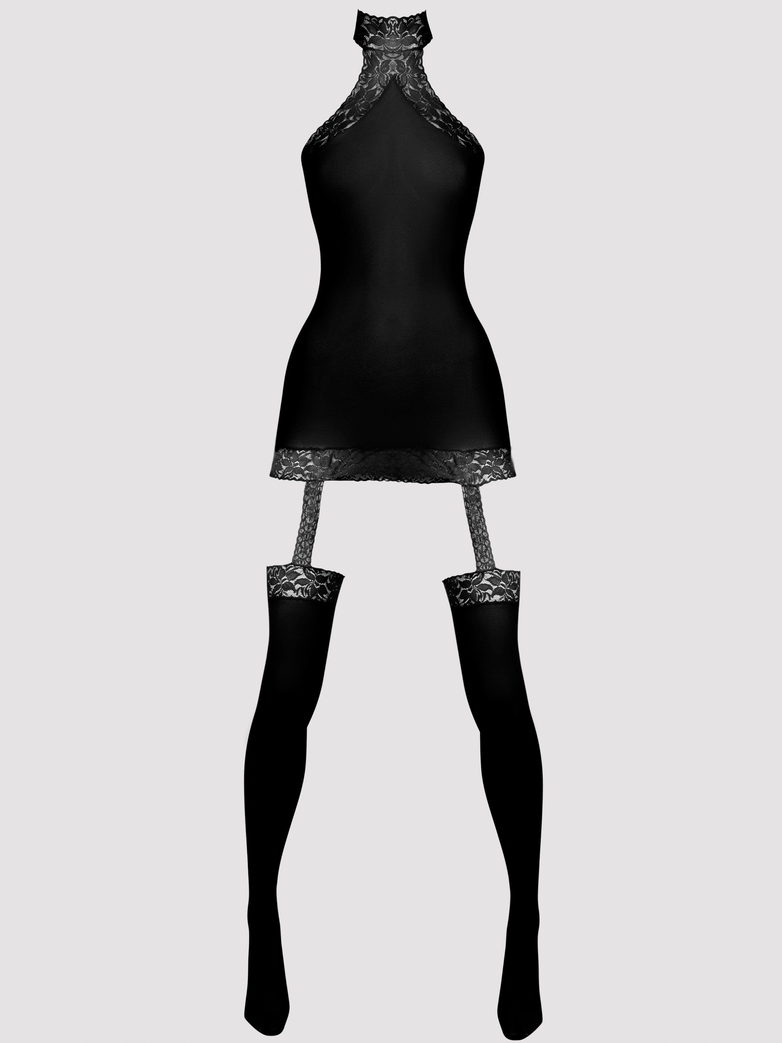 Lovehoney Dangerous Curves Sheer Suspender Bodystocking, Black, hi-res