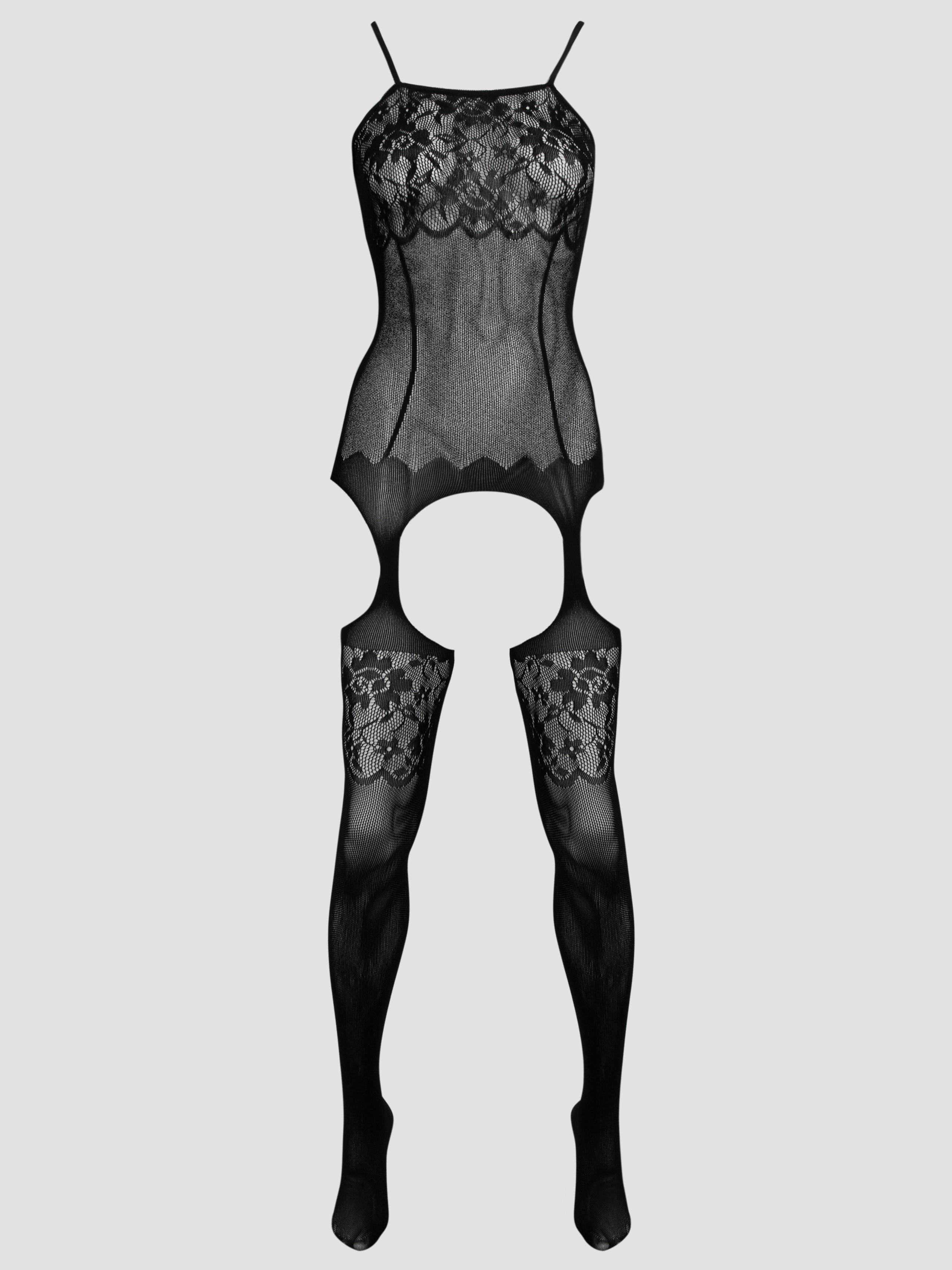 Lovehoney Up All Night Lace Bodystocking, Black, vanilla