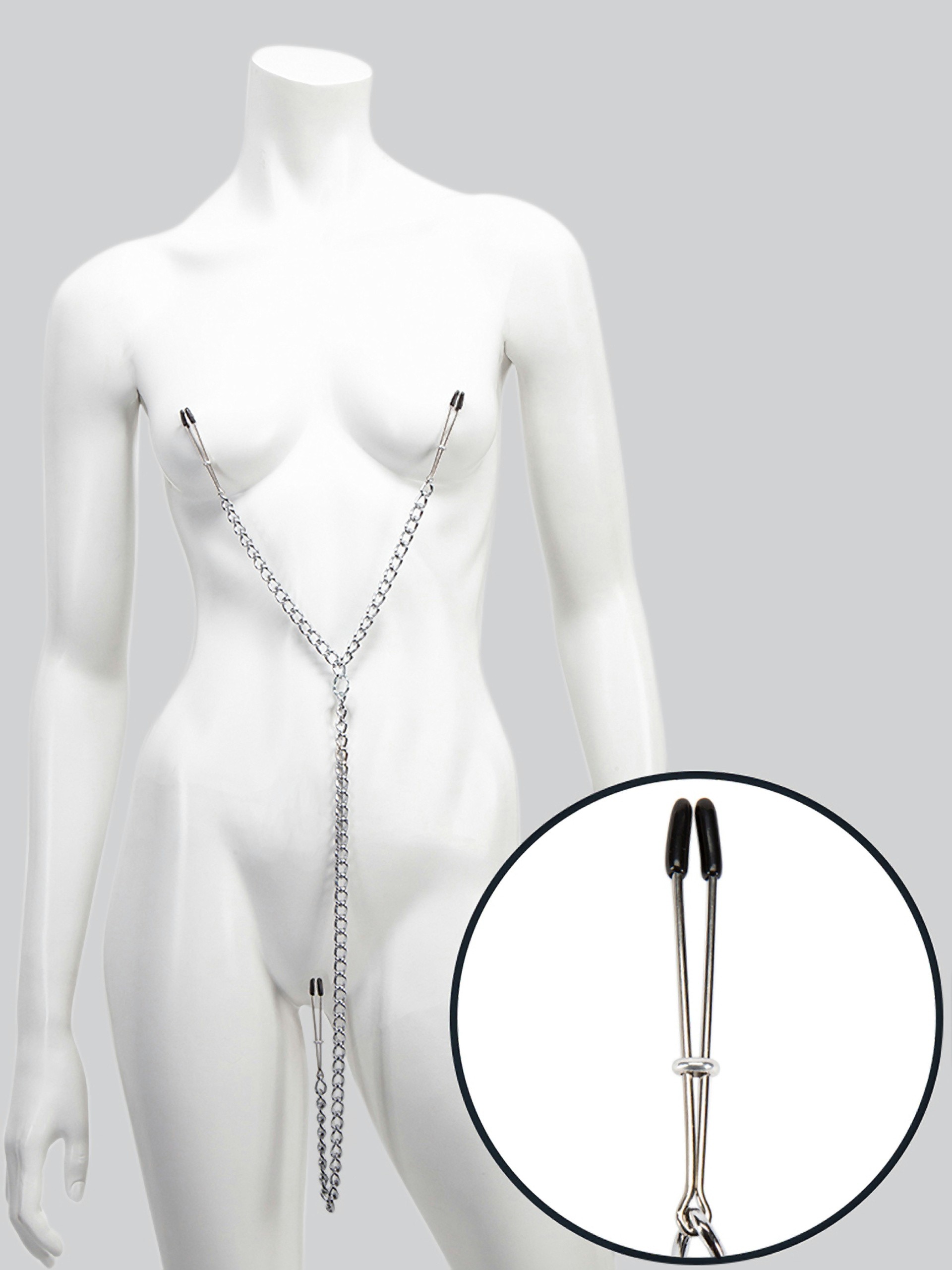 DOMINIX Deluxe Nipple Tweezers and Clit Clamp with Chain, Silver, hi-res