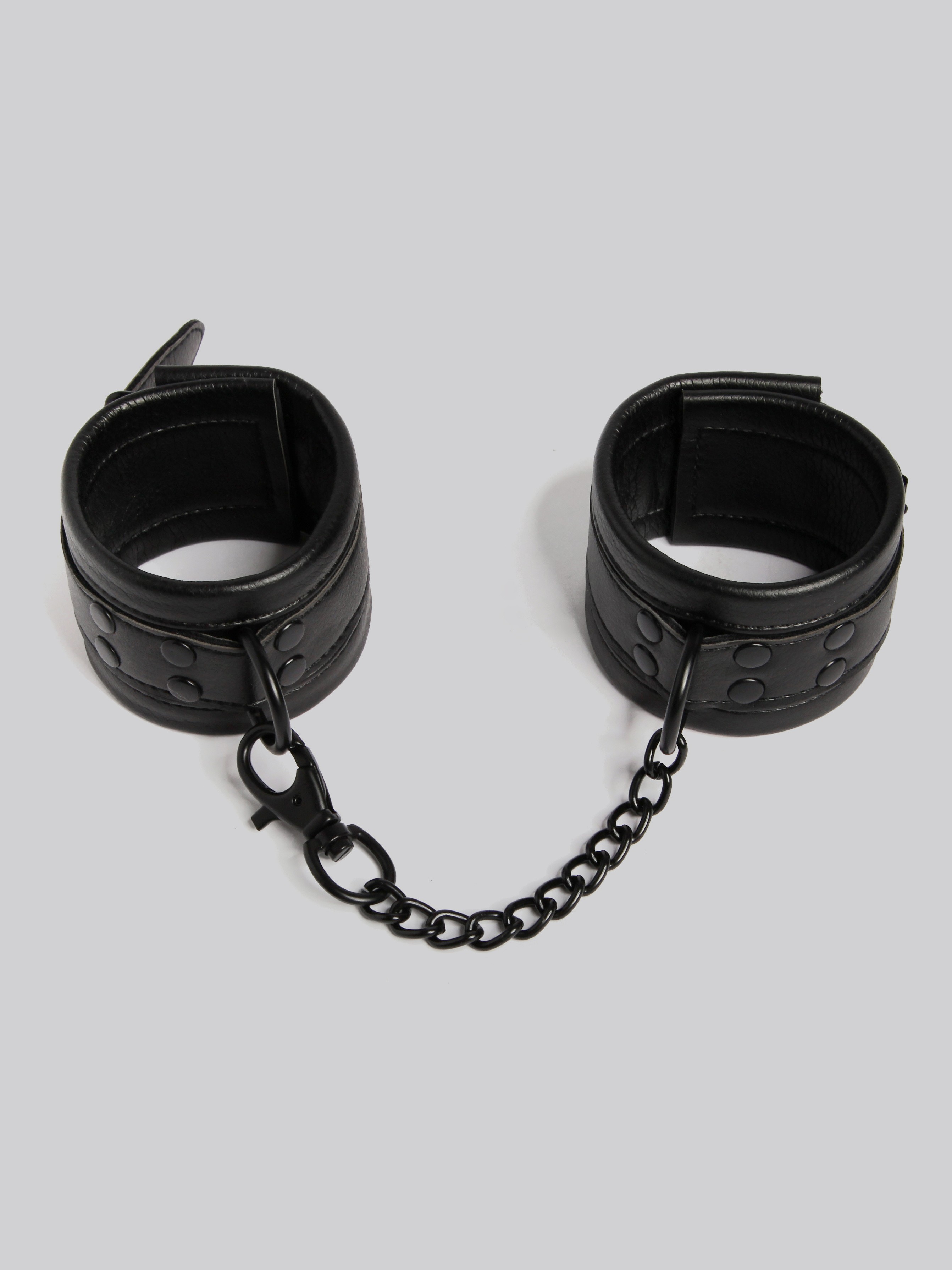 Bondage Boutique Faux Leather Wrist Cuffs, Black, hi-res