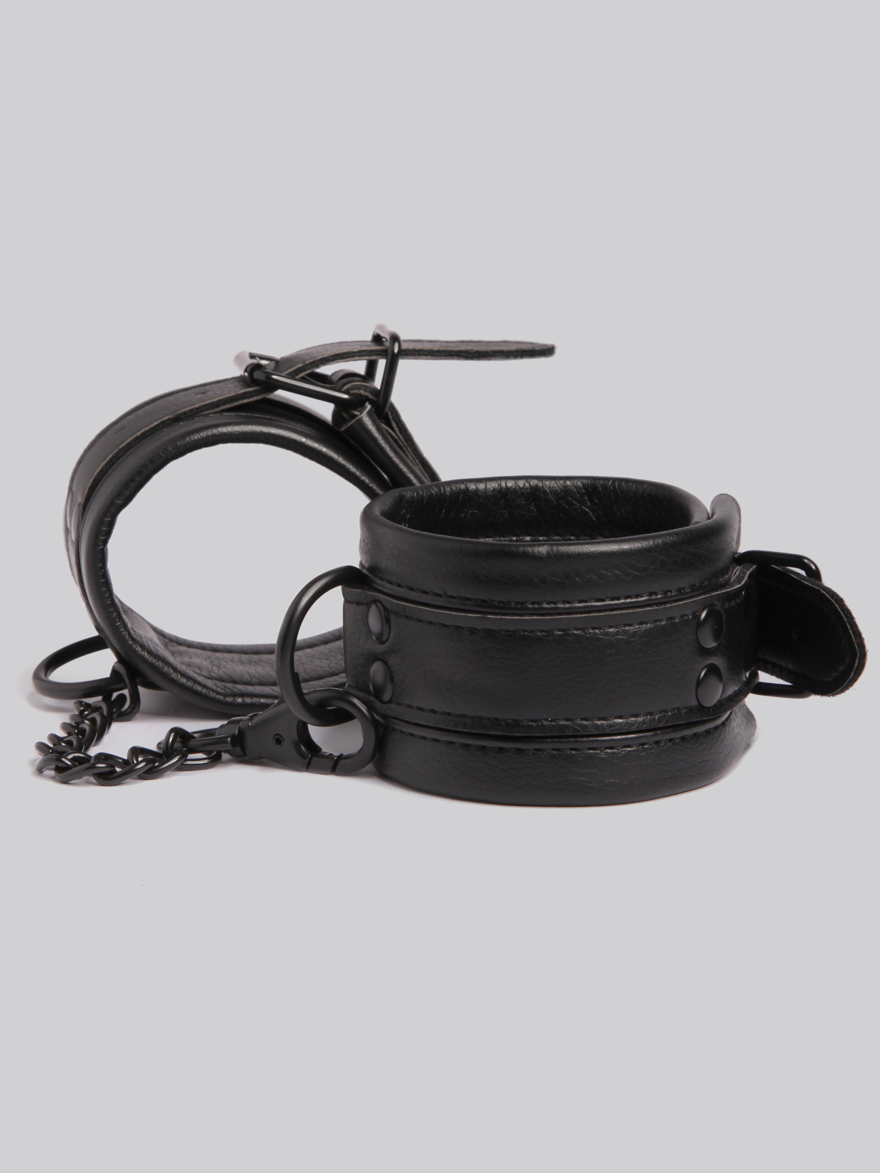 Bondage Boutique Faux Leather Wrist Cuffs, Black, hi-res