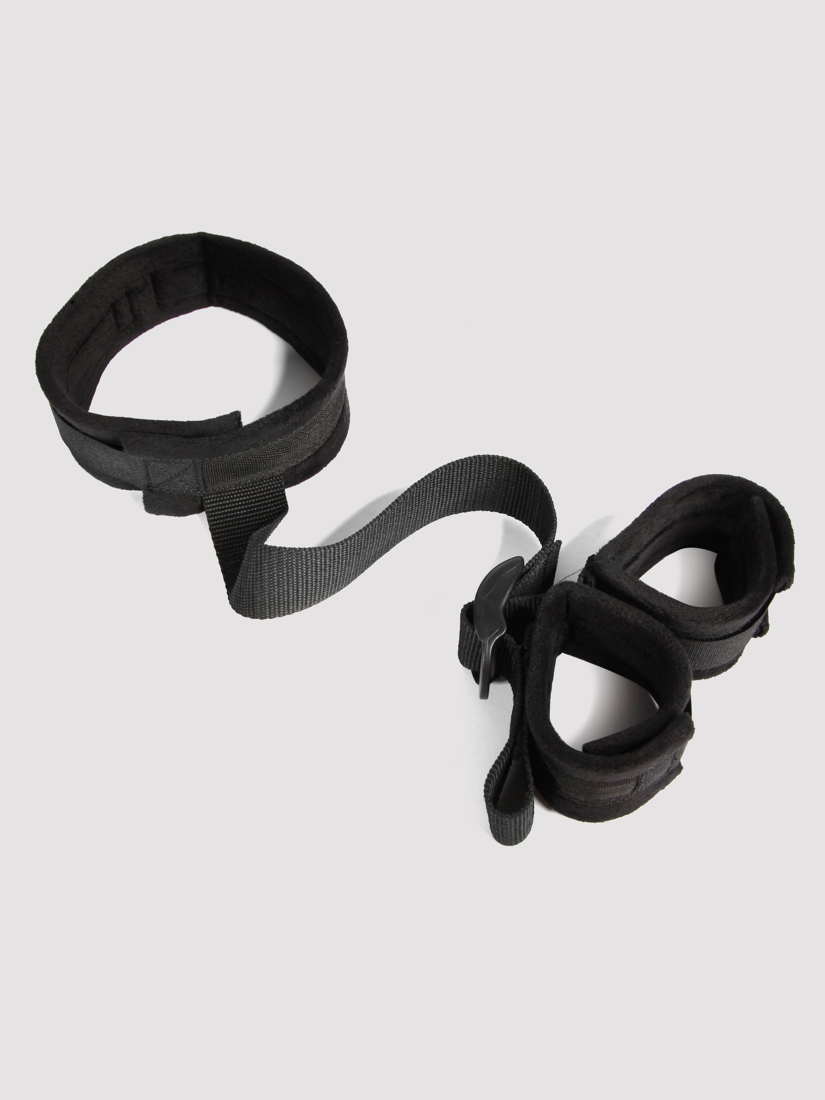 Bondage Boutique Soft Collar-to-Wrist Cuffs, Black, hi-res