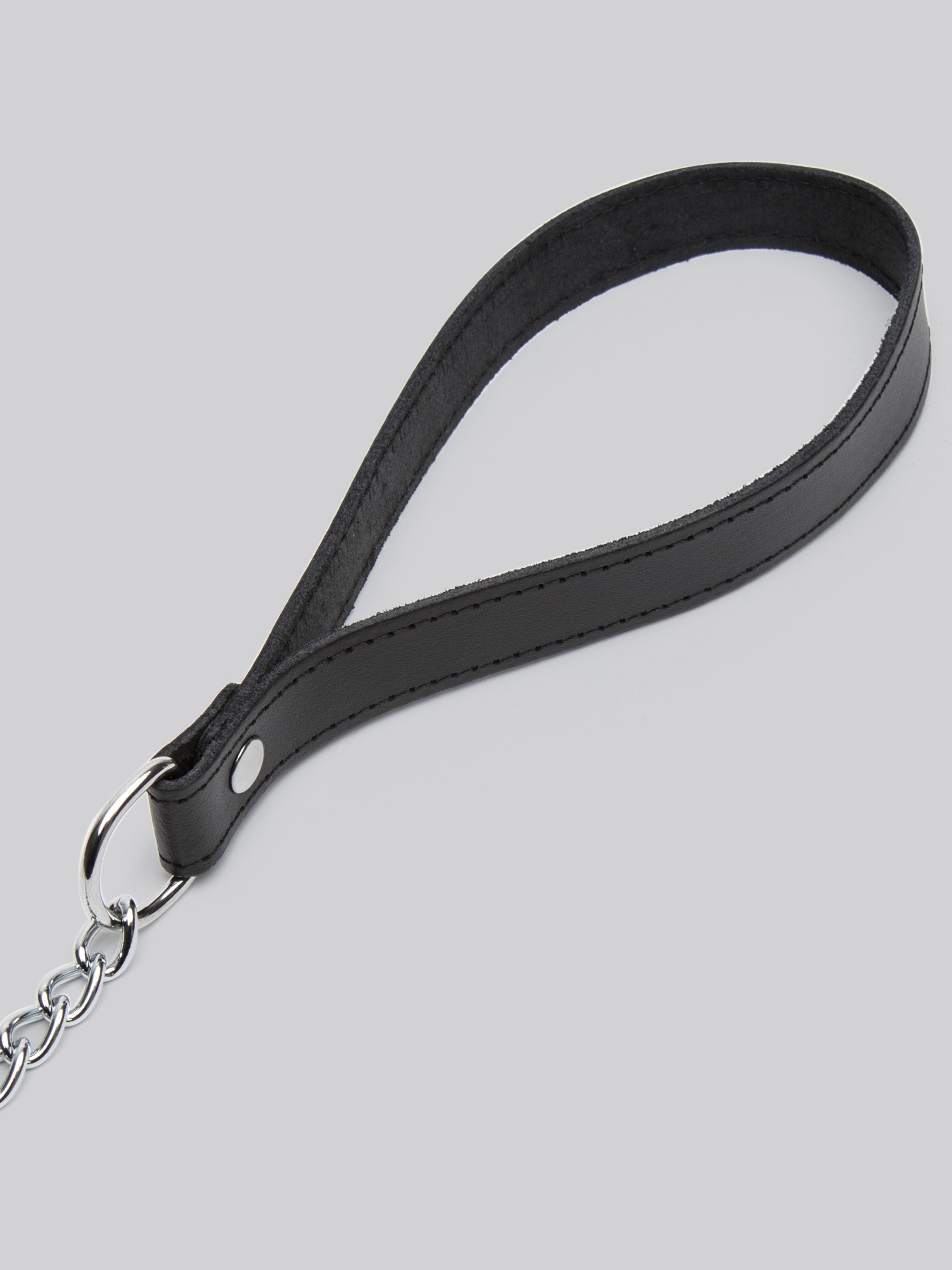 Bondage Boutique Chain Lead with Leather Handle, Black, hi-res