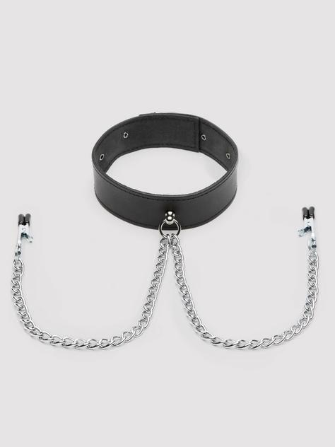 Bondage Boutique Advanced Leather Collar with Nipple Clamps