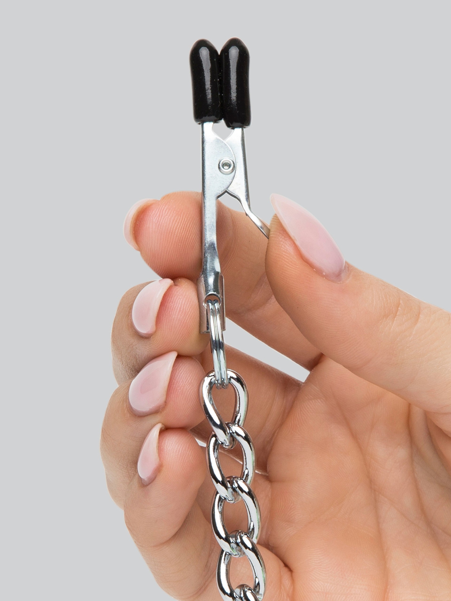 Bondage Boutique Advanced Leather Collar with Nipple Clamps, Black, hi-res