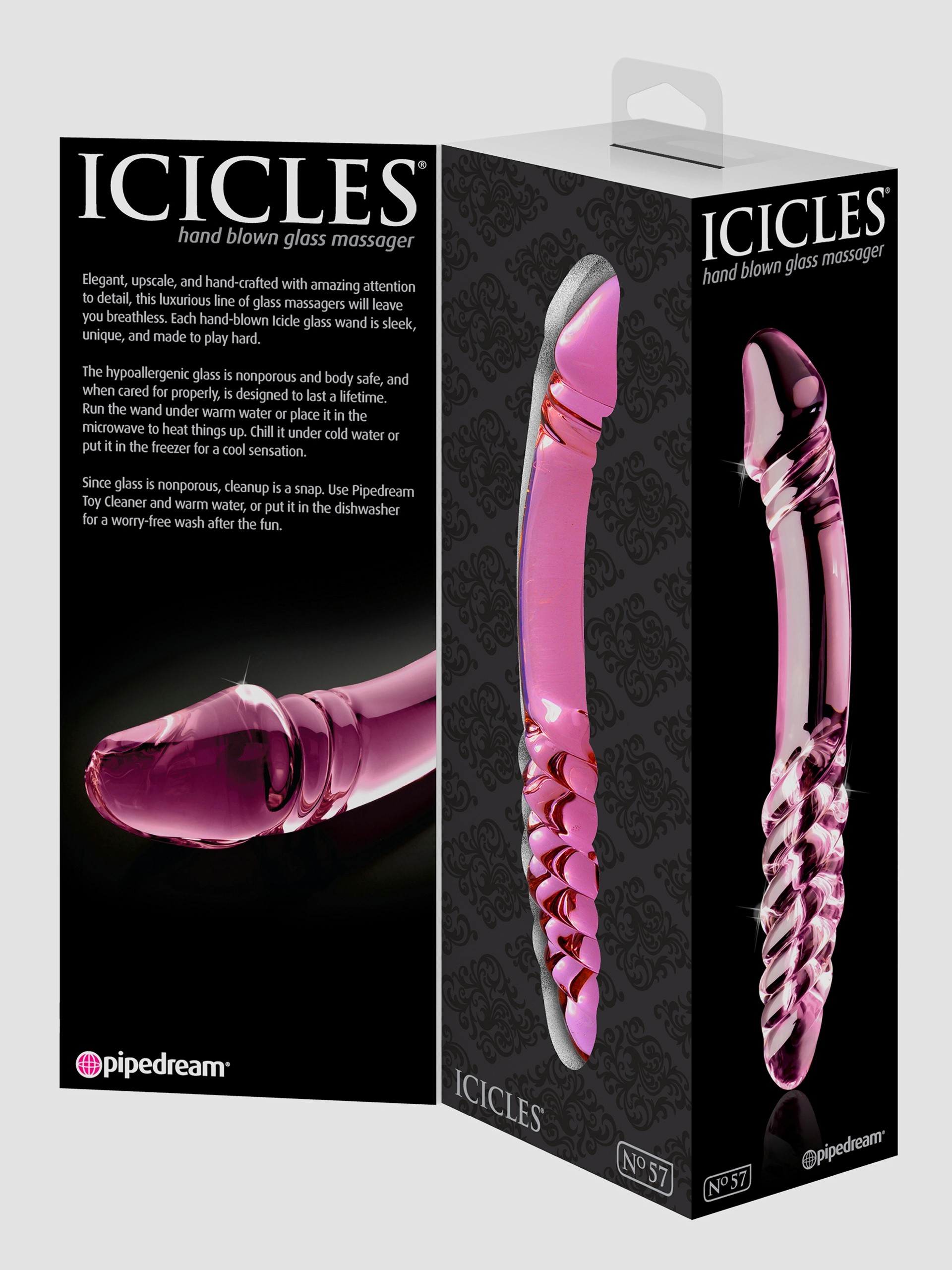 Icicles No 57 Realistic Double Ended Glass Dildo, Pink, hi-res