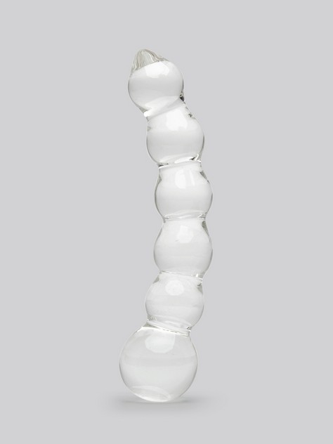 Lovehoney Beaded Sensual Glass Dildo 7 Inch, Clear, hi-res