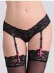 Lovehoney Crotchless Lace Suspender Thong, Black, hi-res