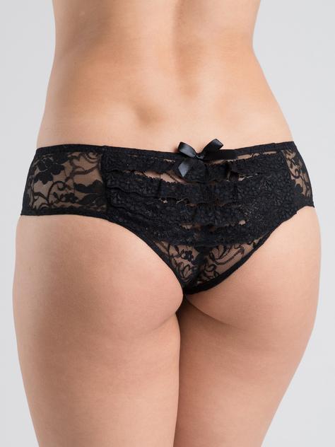 Lovehoney Crotchless Lace Ruffle-Back Panties, Black, hi-res