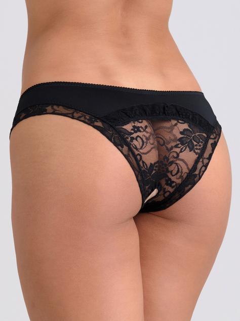 Lovehoney Crotchless Black Lace-Back Knickers, Black, hi-res