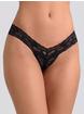 Lovehoney Wide Lace Crotchless Thong, Black, hi-res