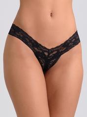 Lovehoney Wide Lace Crotchless Thong, Black, hi-res