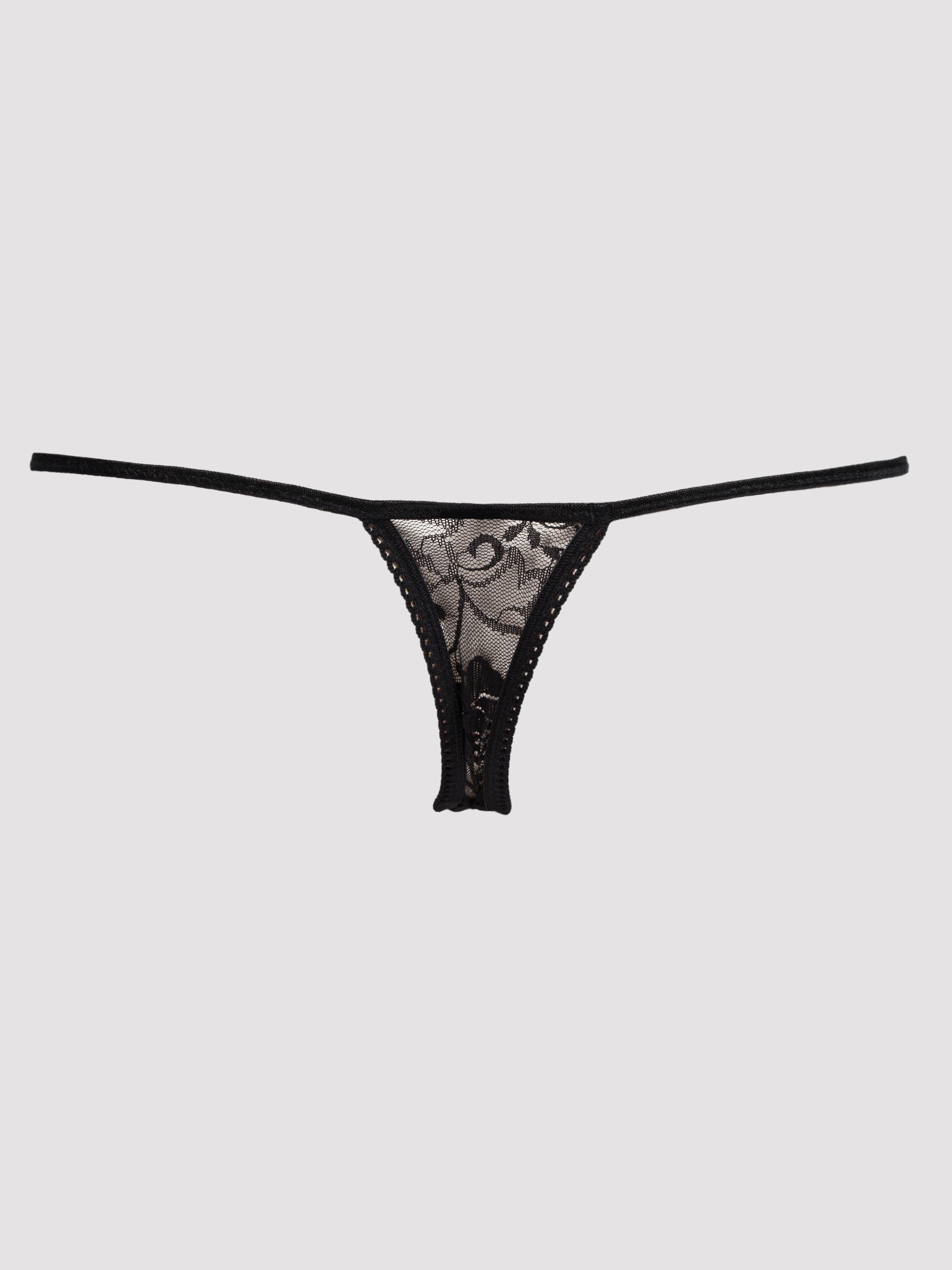 Lovehoney Crotchless Lace G-String, Black, hi-res