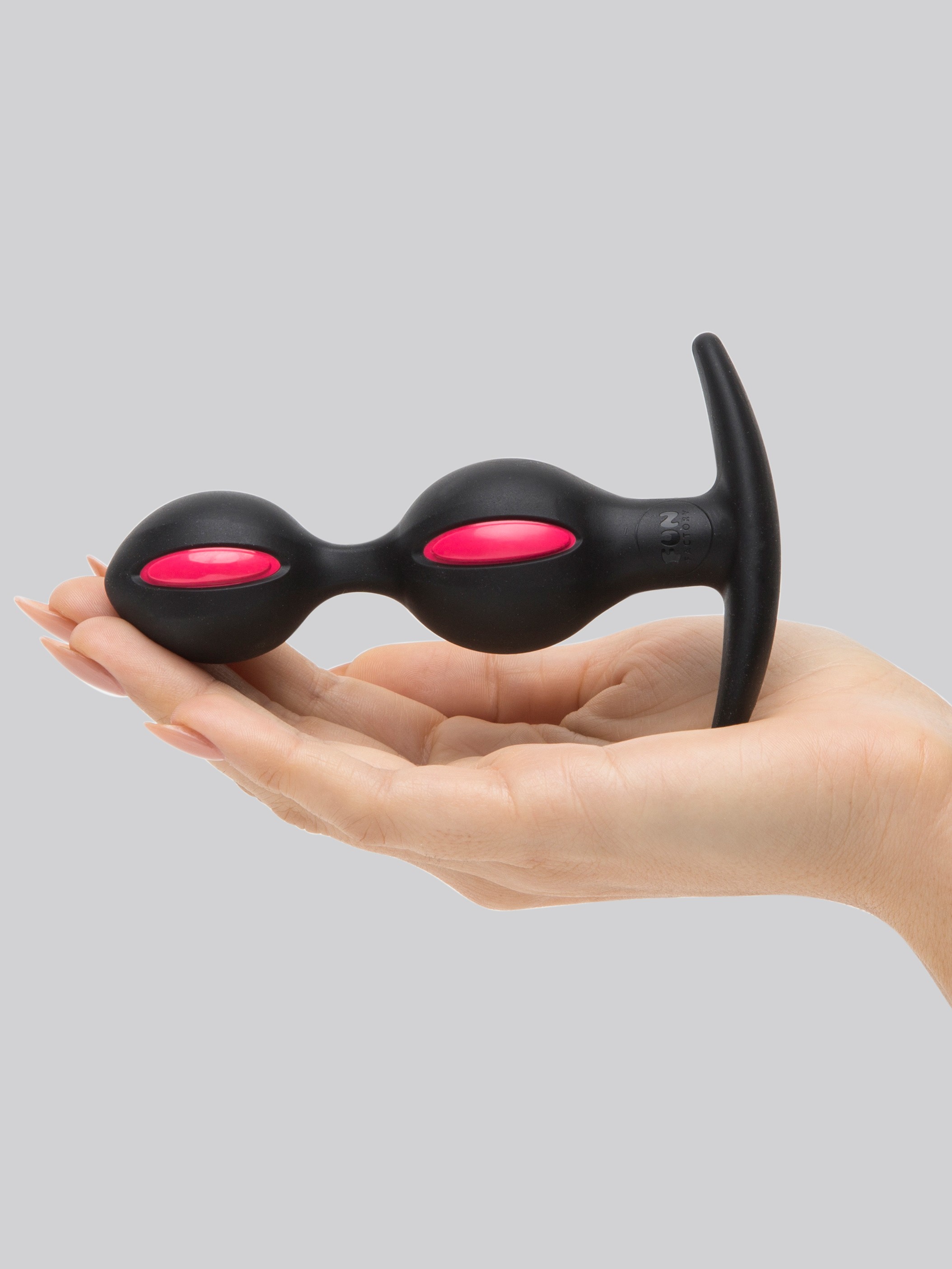 Fun Factory B Balls Duo Silicone Intermediate Butt Plug with Jiggle Balls, Black, hi-res