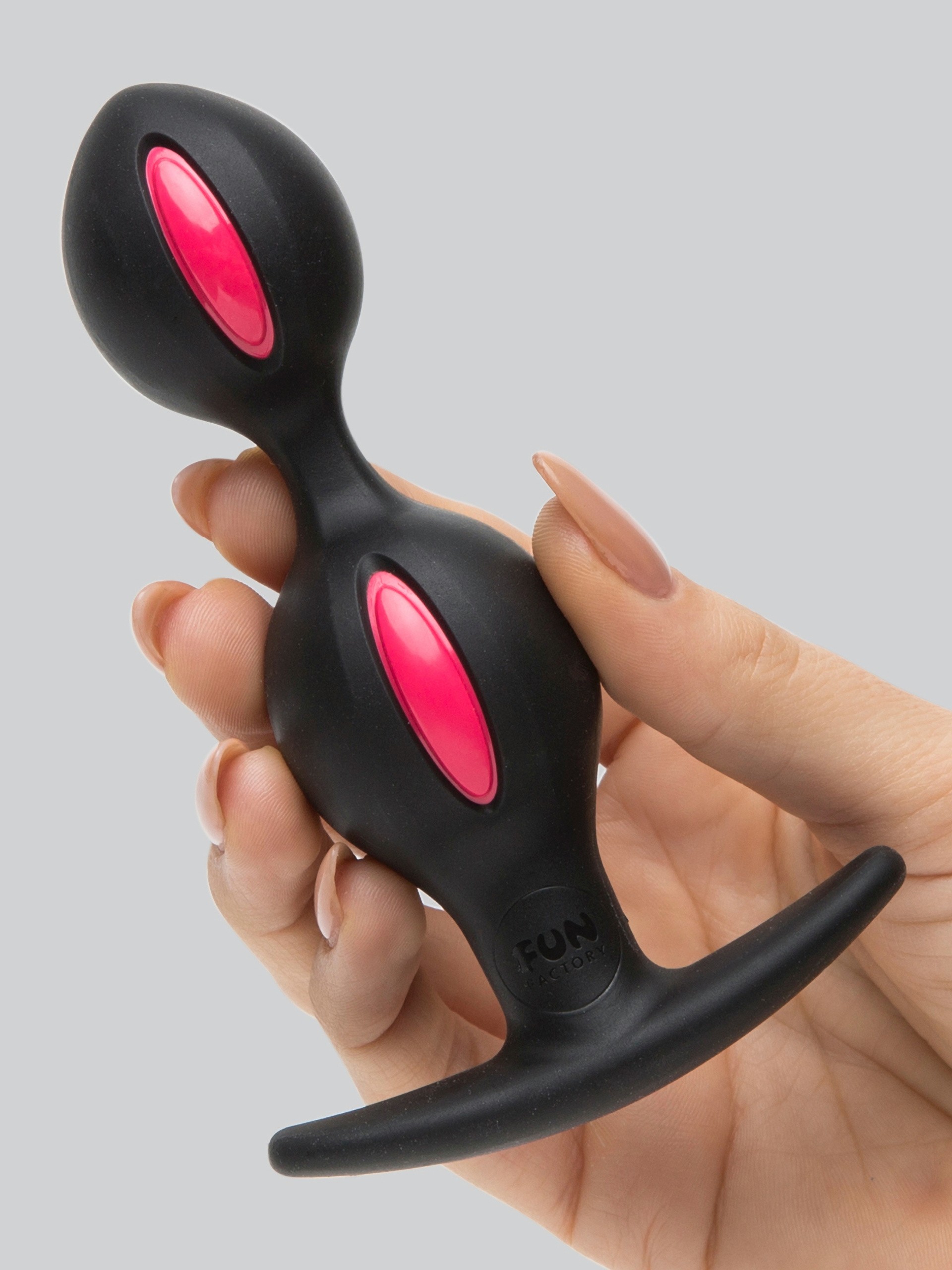 Fun Factory B Balls Duo Silicone Intermediate Butt Plug with Jiggle Balls, Black, hi-res