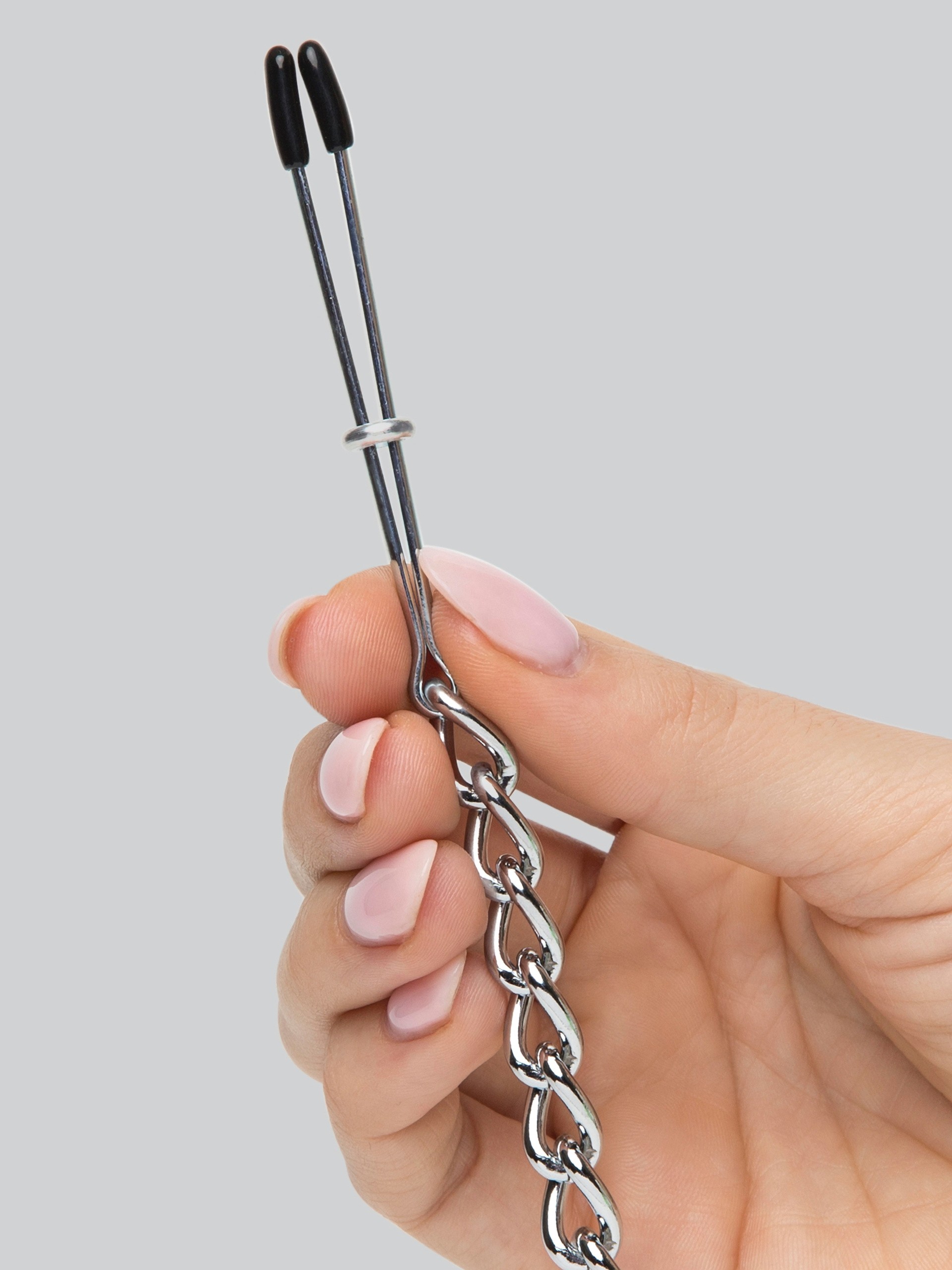 DOMINIX Deluxe Adjustable Tweezer Nipple Clamps with Chain, Silver, hi-res