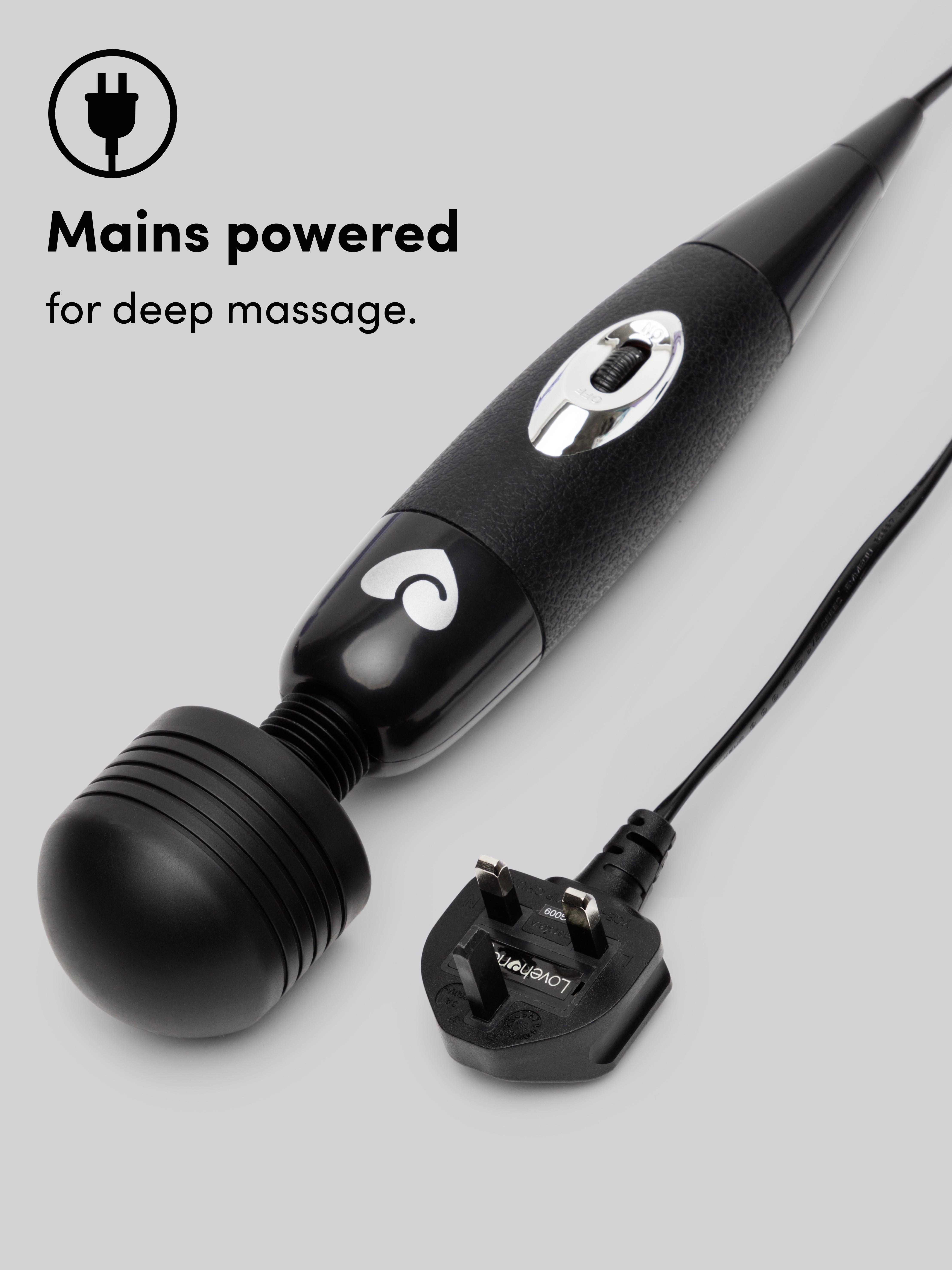 Lovehoney Extra Powerful Multispeed Mains Powered Magic Wand Vibrator, Black, hi-res