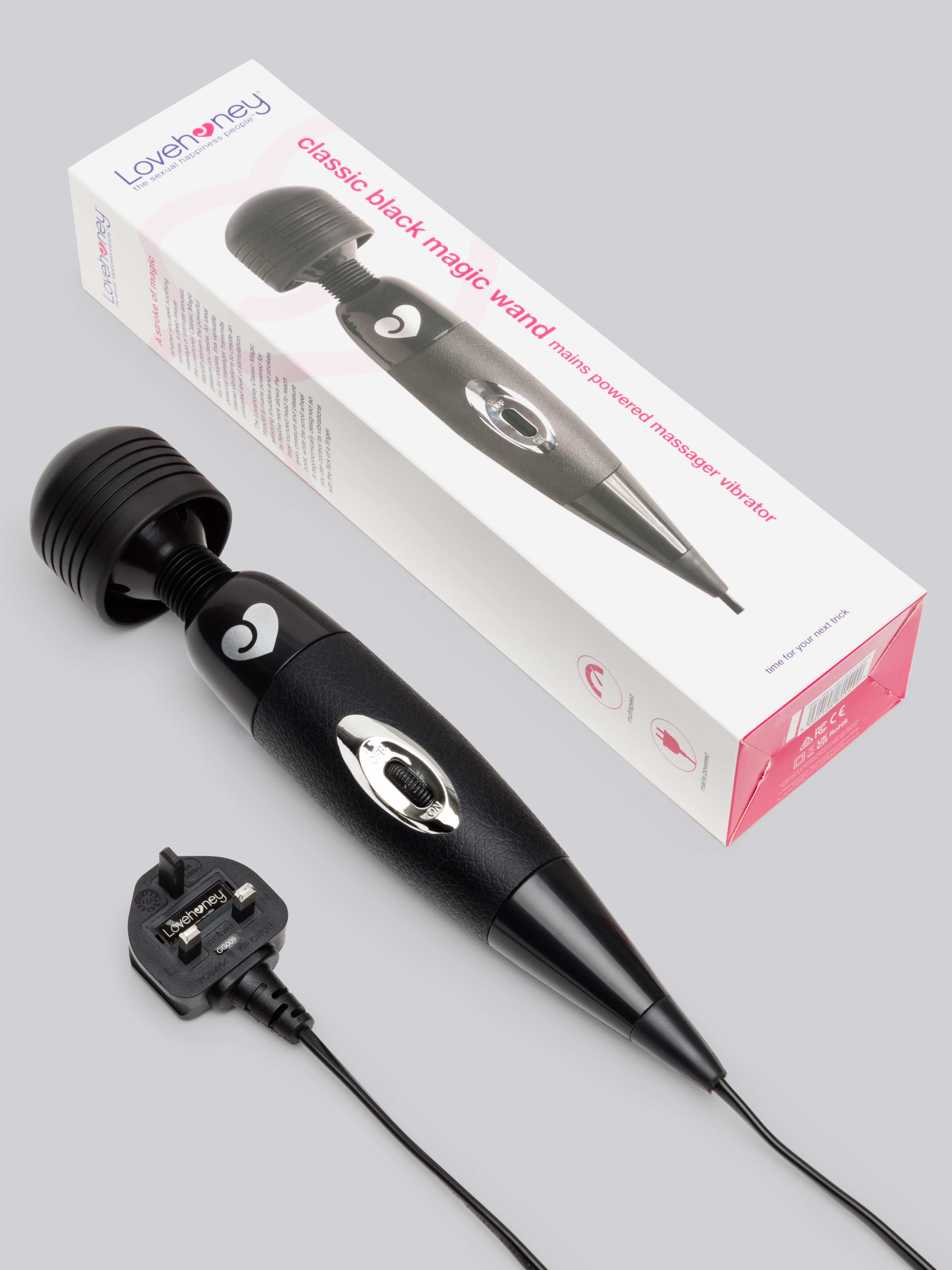 Lovehoney Extra Powerful Multispeed Mains Powered Magic Wand Vibrator, Black, hi-res