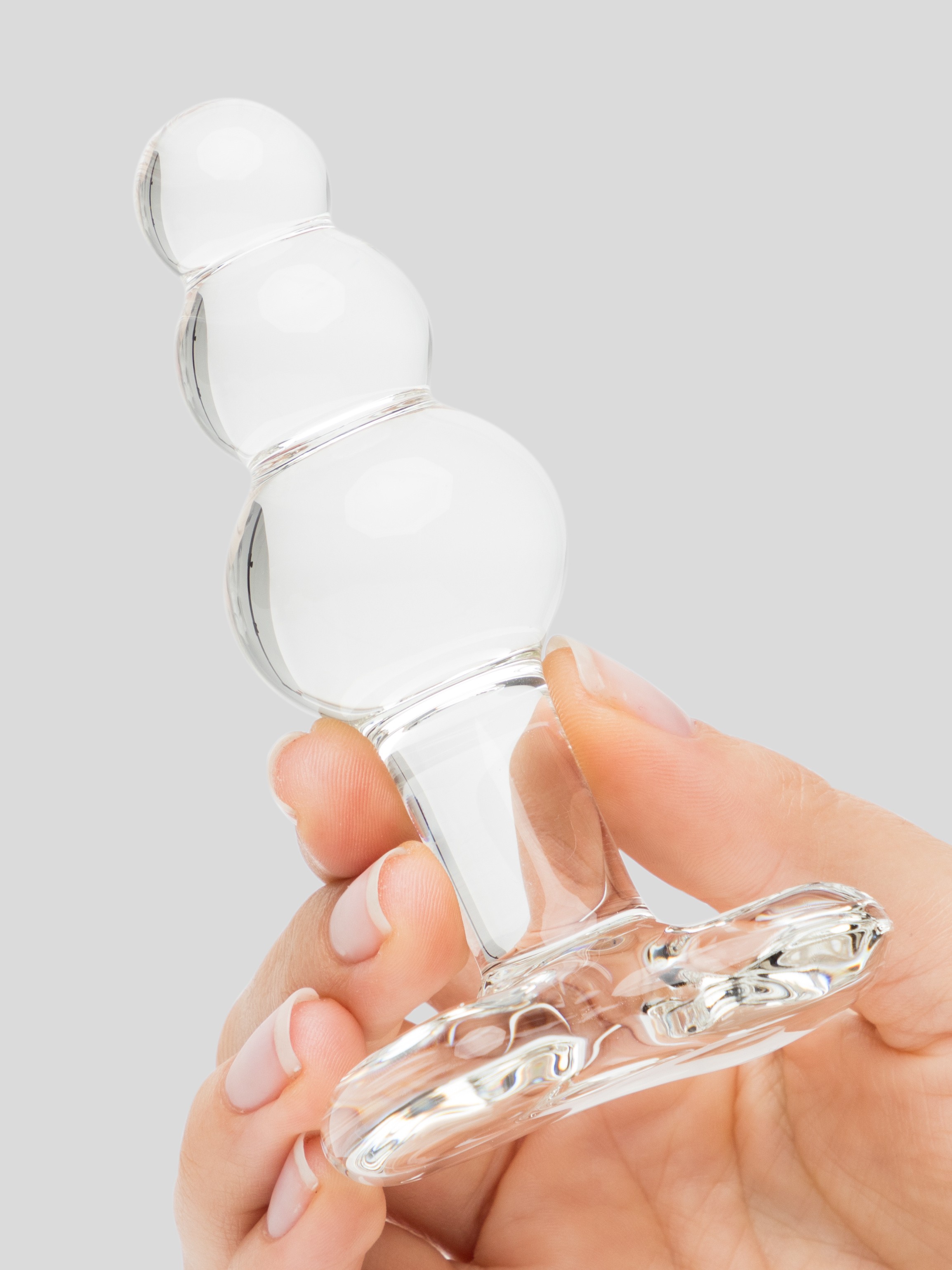 Icicles No 47 Beaded Glass Butt Plug with T-Bar Base, Clear, hi-res