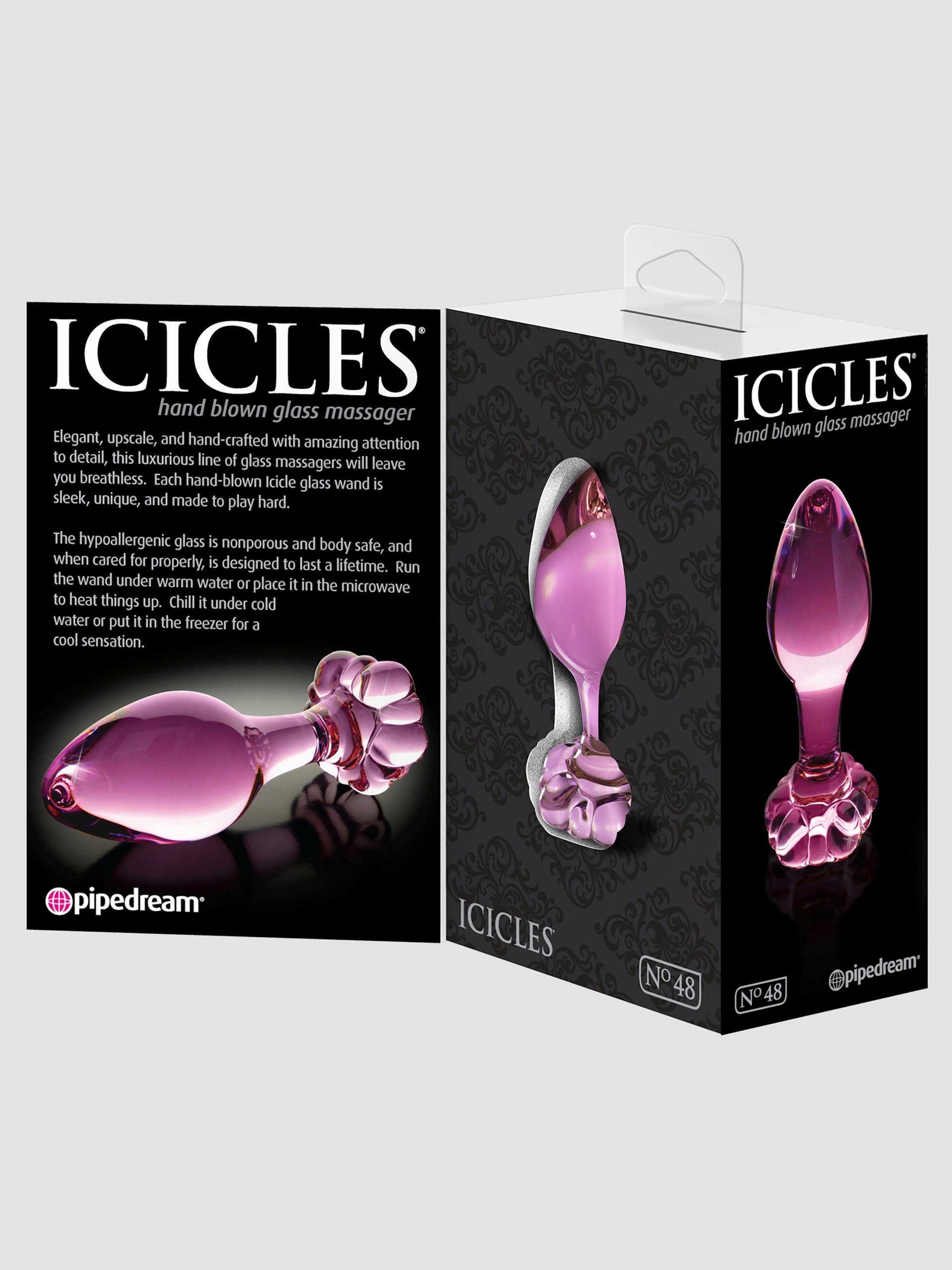 Icicles No 48 Medium Glass Flower Butt Plug 3 Inch, Pink, hi-res