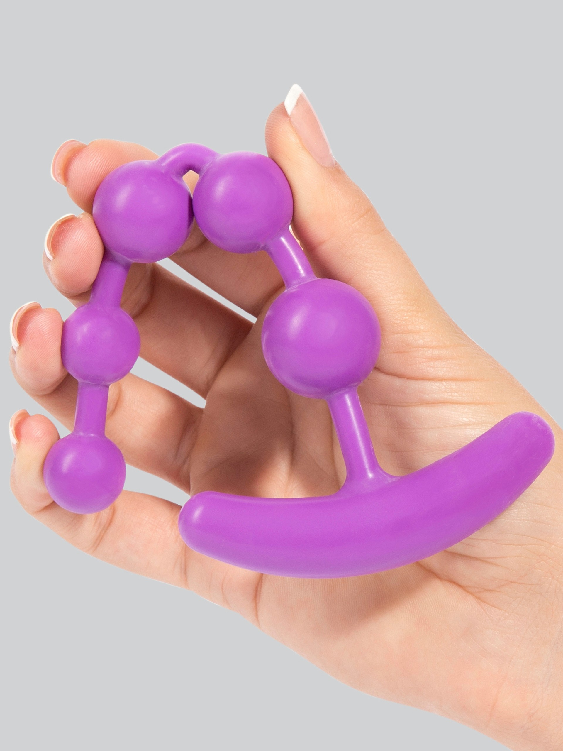 Pure Anal Beads with T-Bar Handle 6.5 Inch, Purple, hi-res
