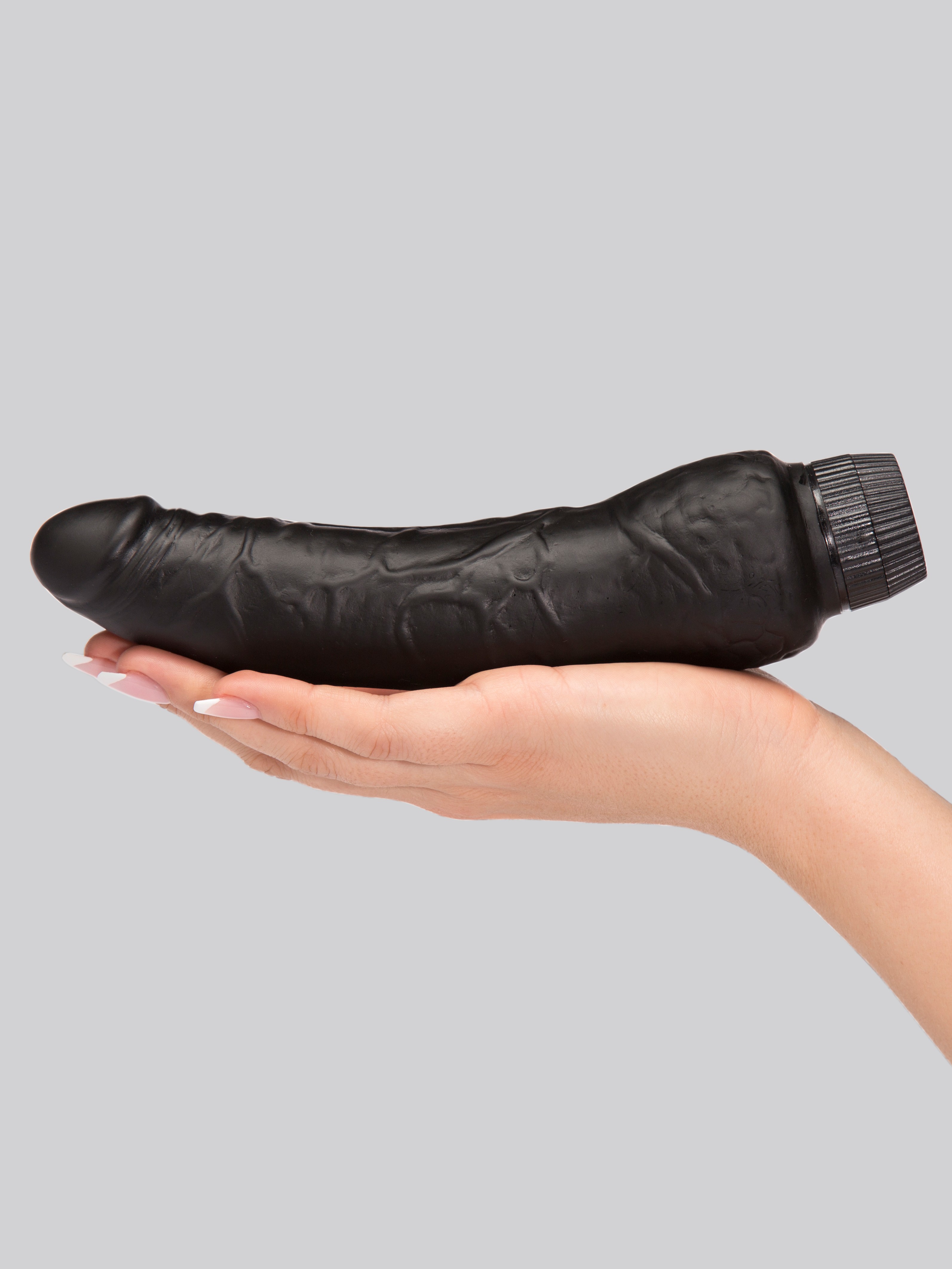 BASICS Slimline Realistic Dildo Vibrator 8 Inch, Black, hi-res