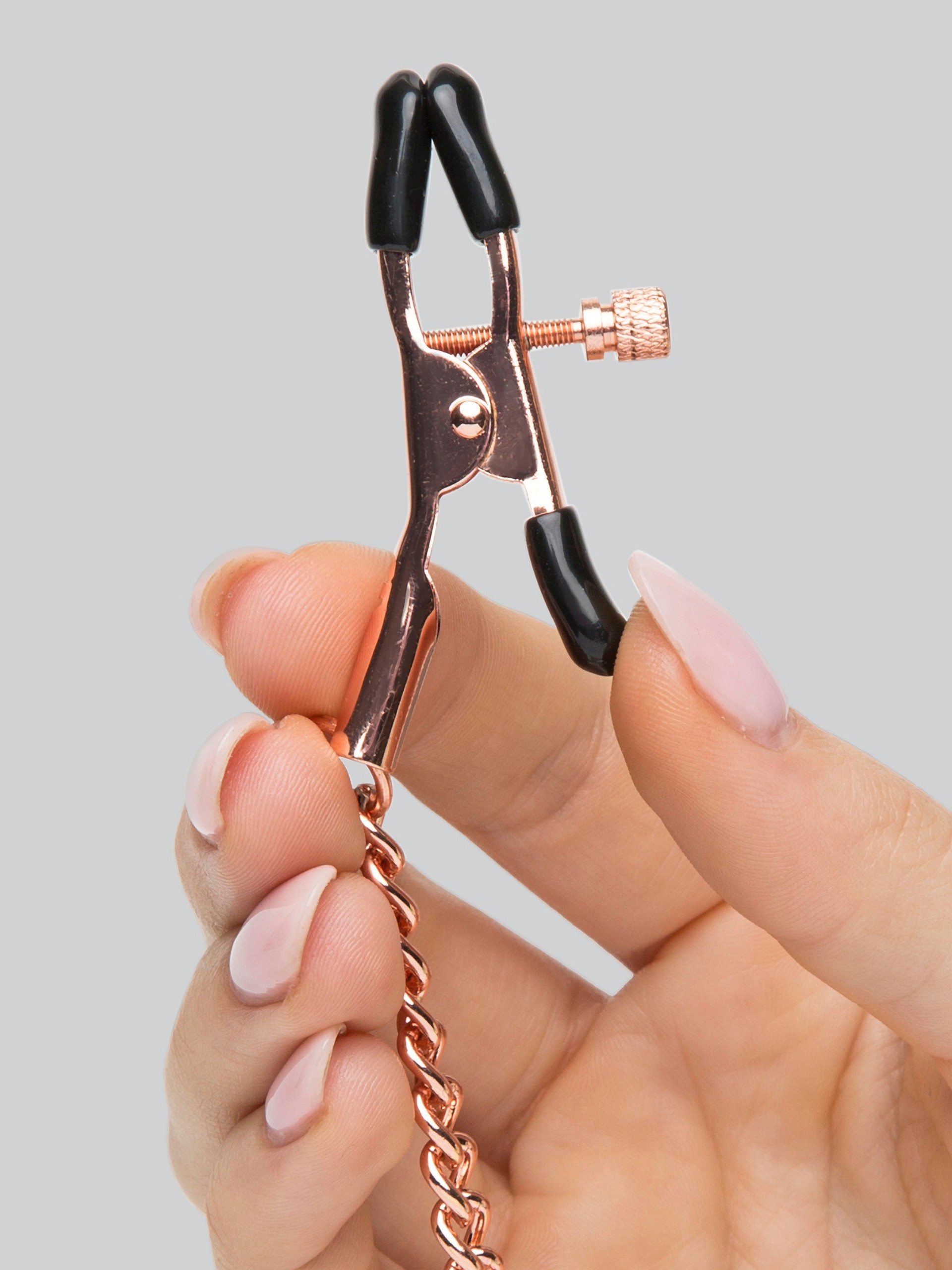 Entice Triple Nipple and Clit Clamps with Chain, Gold, hi-res