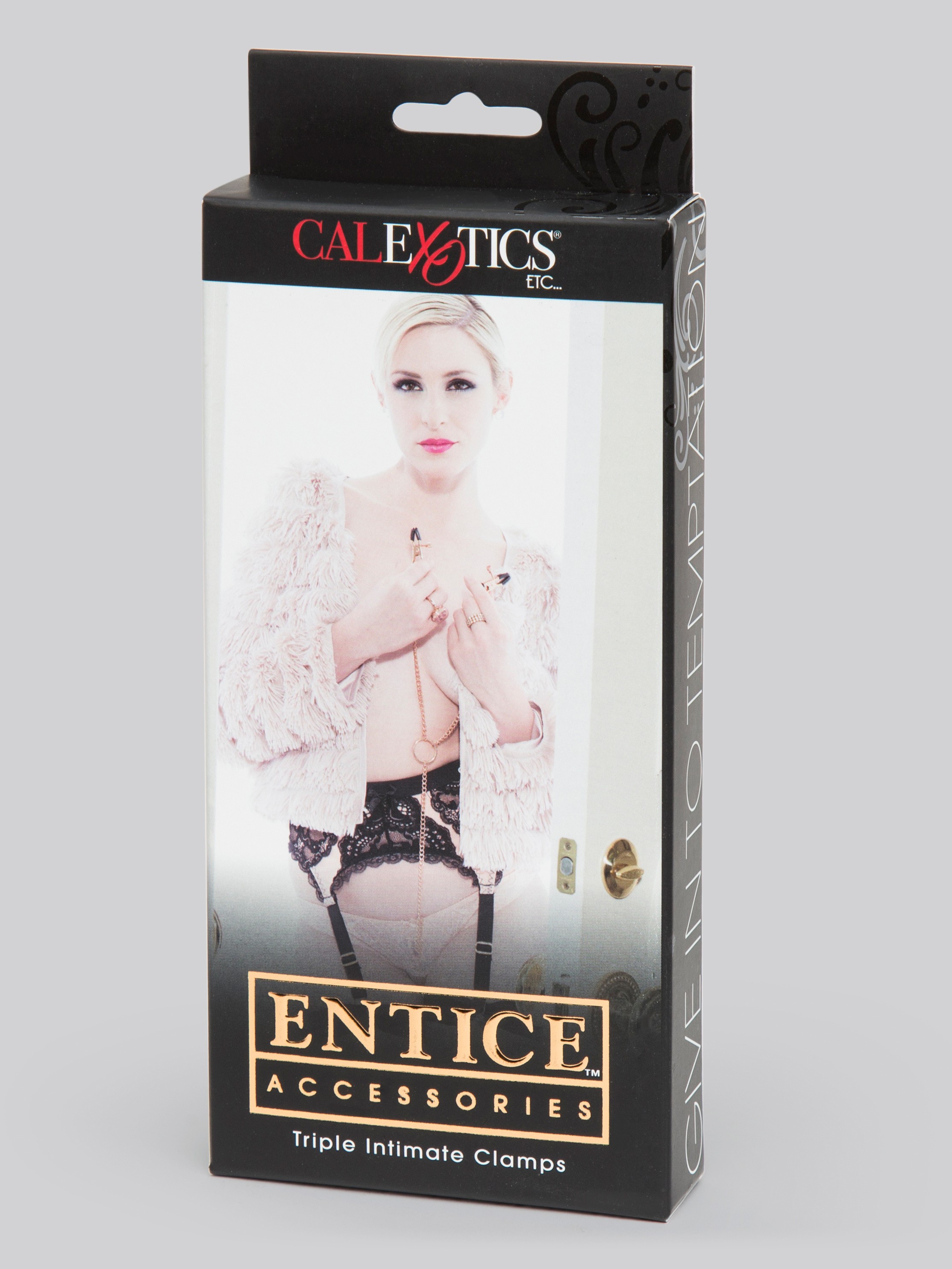 Entice Triple Nipple and Clit Clamps with Chain, Gold, hi-res