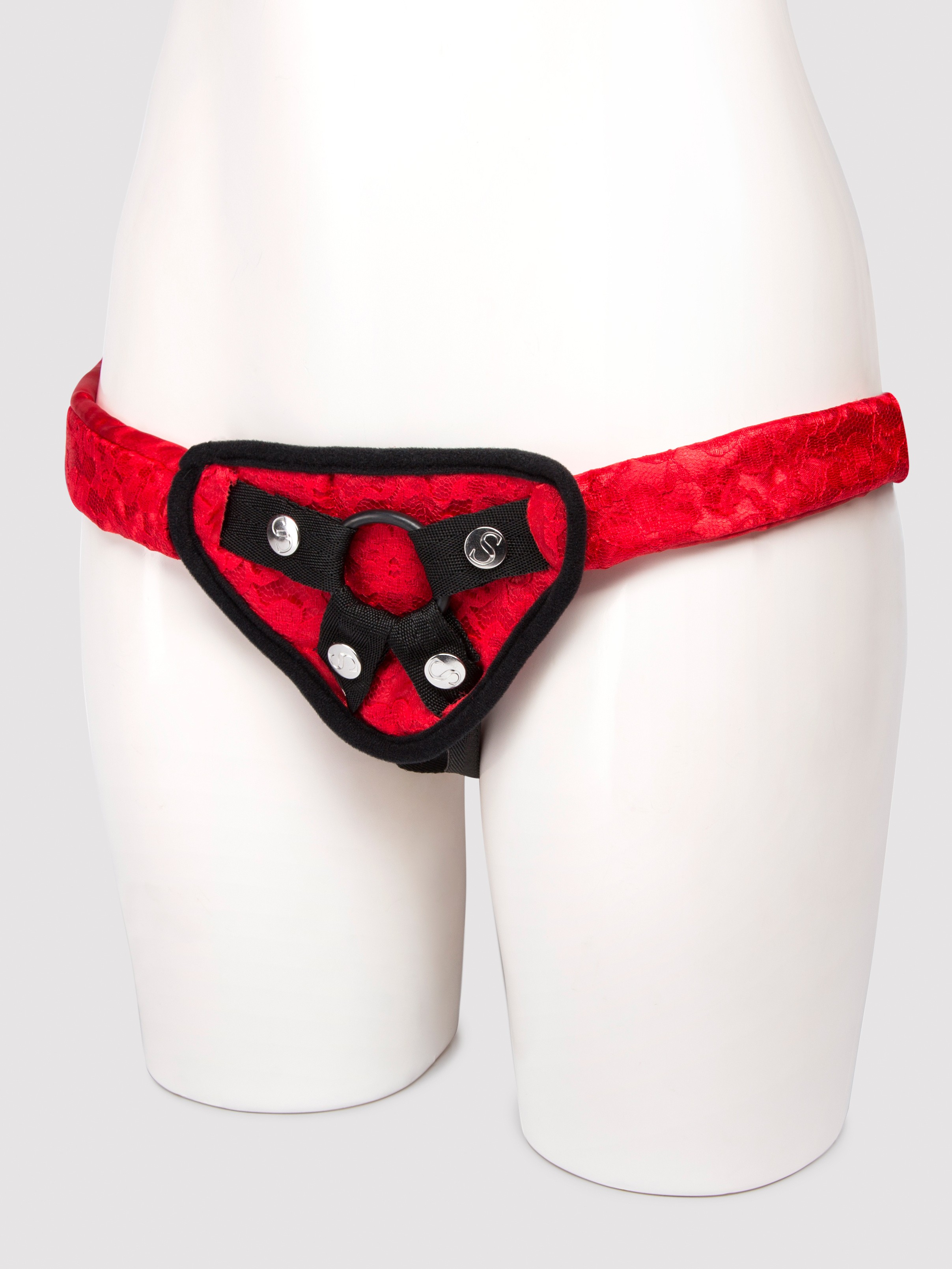 Sportsheets Chantilly Lace Extra Support Corset-Back Strap-On Harness, Red, hi-res