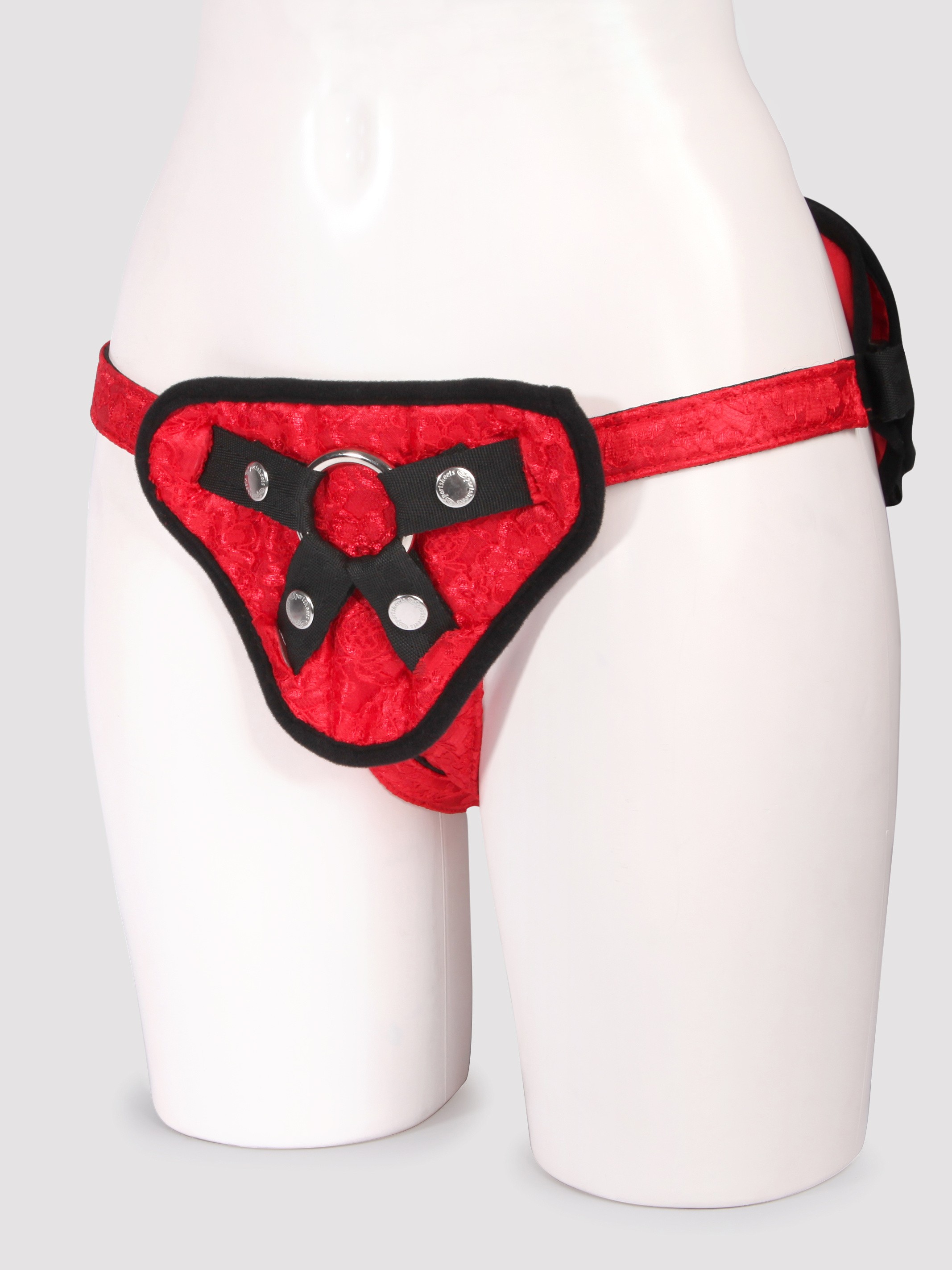 Sportsheets Plus Size Chantilly Lace Corset-Back Unisex Strap On Harness, Red, hi-res