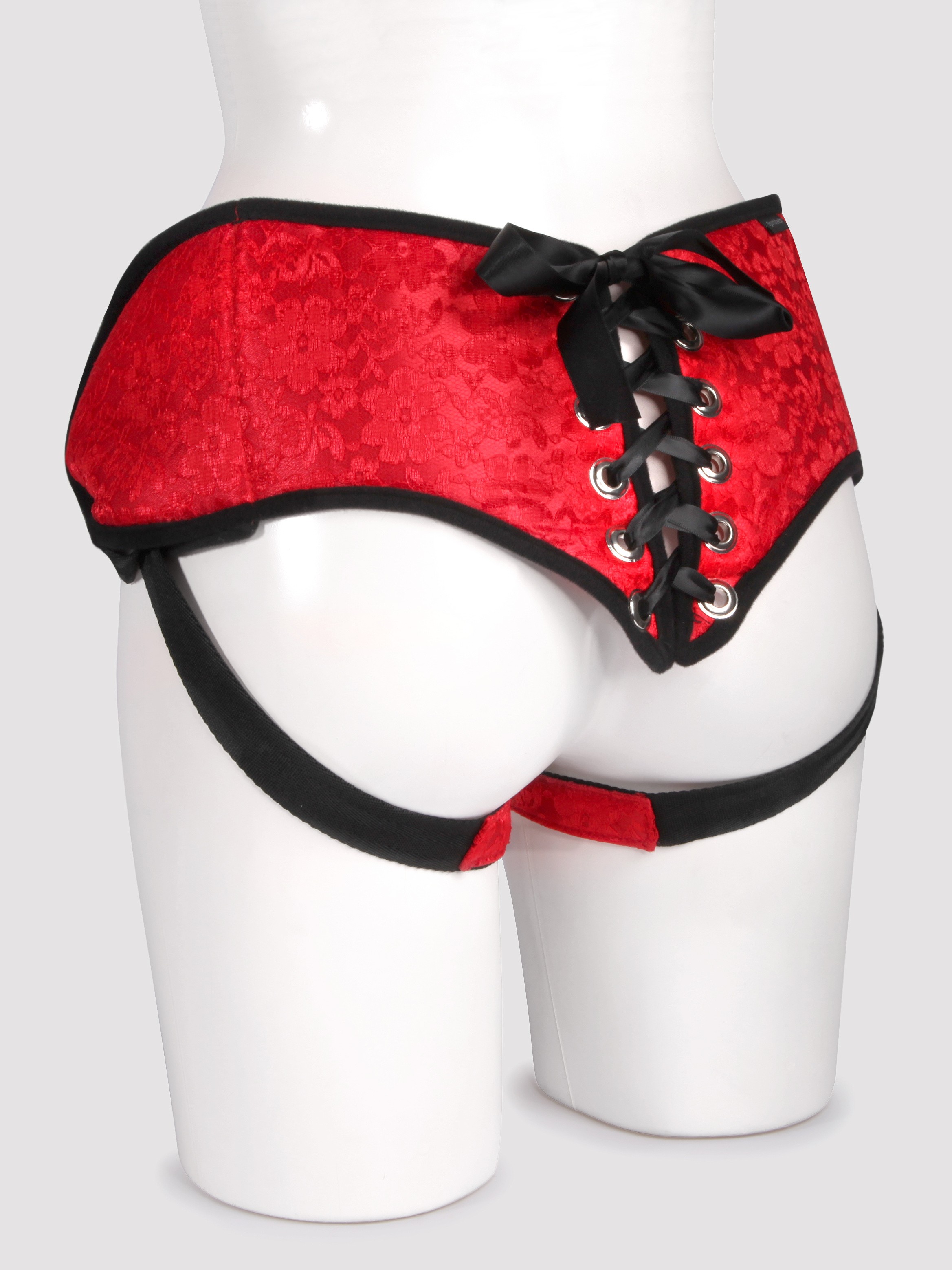 Sportsheets Plus Size Chantilly Lace Corset-Back Unisex Strap On Harness, Red, hi-res