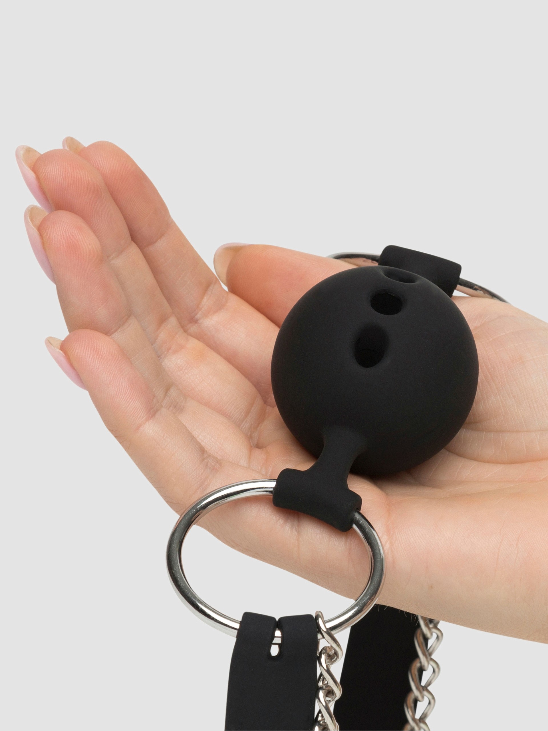 DOMINIX Deluxe Large Breathable Ball Gag with Nipple Clamps, Black, hi-res