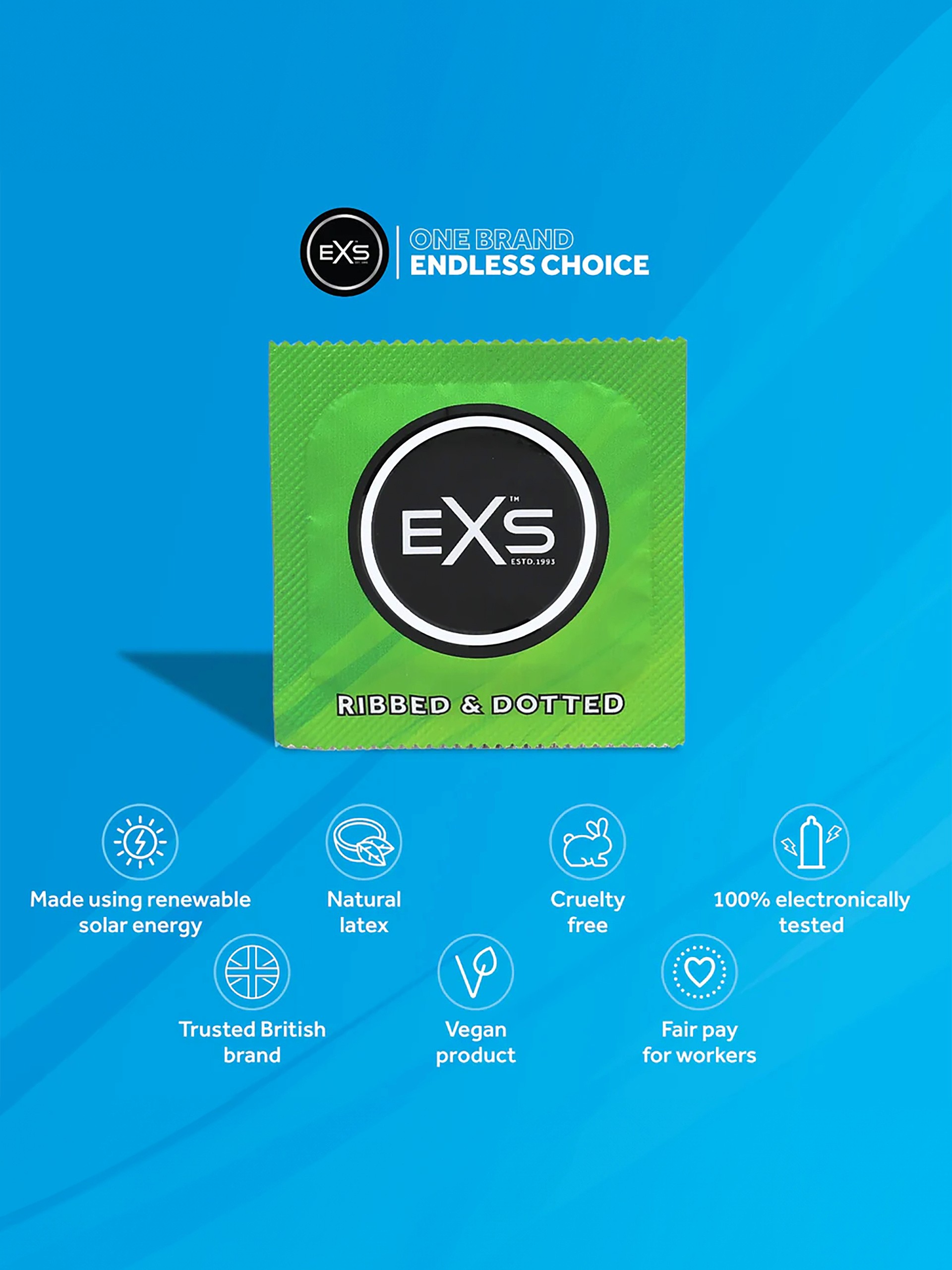 EXS Ribbed Dotted and Flared Latex Condoms (12 Pack), , hi-res