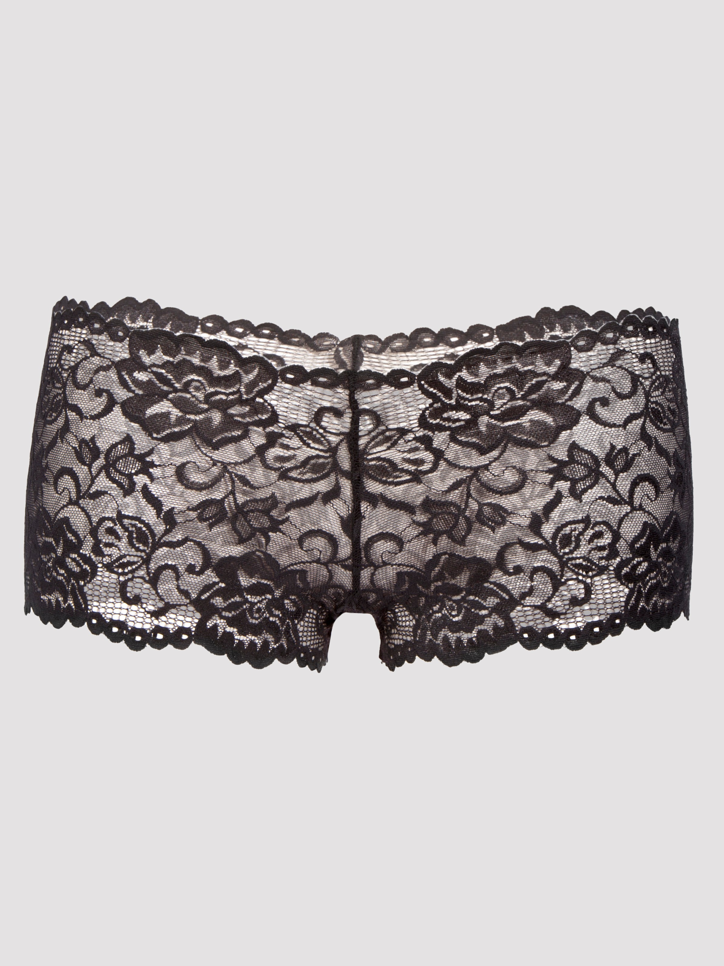 Lovehoney Flirty Black Lace Shorts, Black, vanilla
