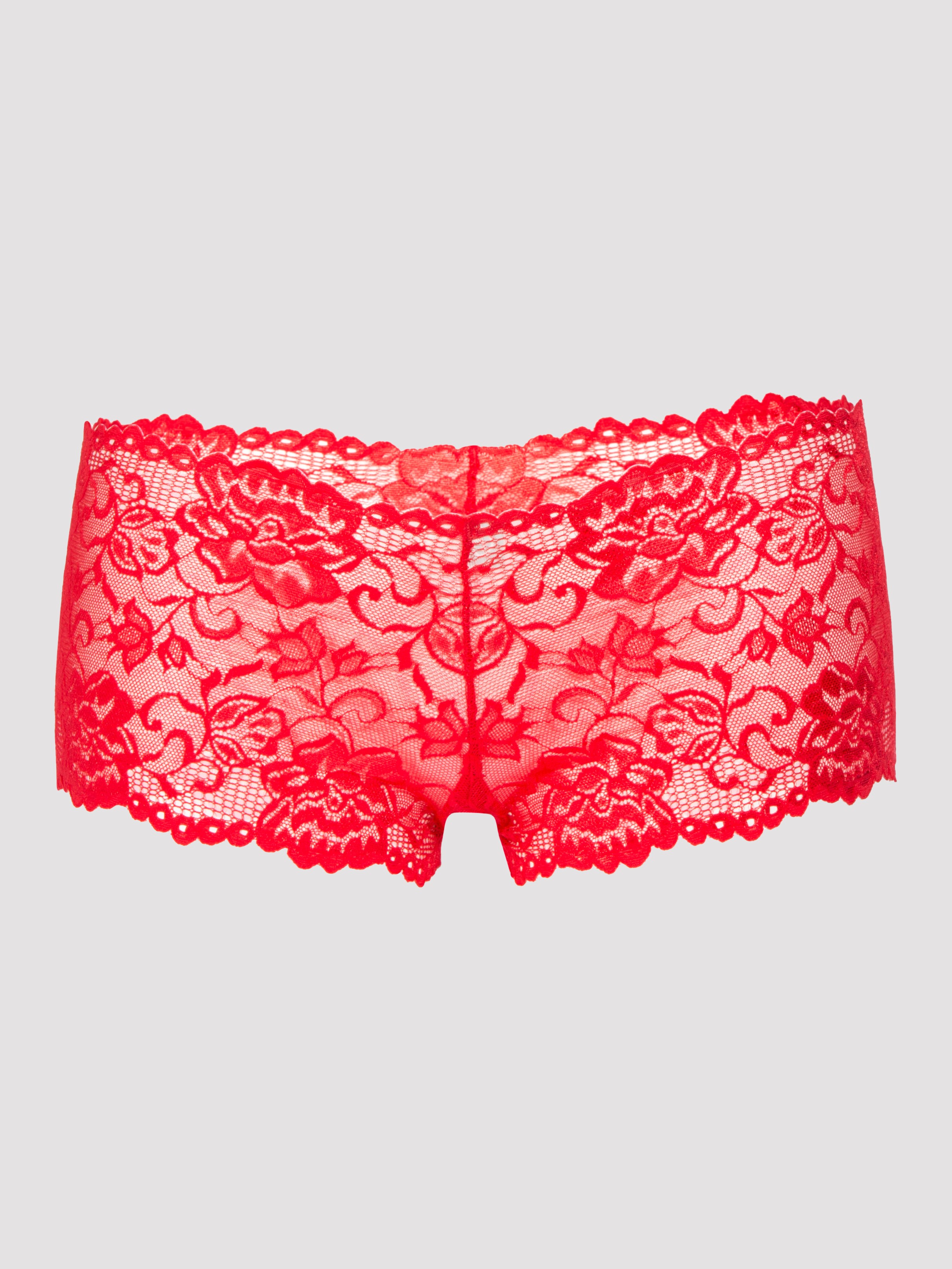 Lovehoney Flirty Black Lace Shorts, Red, vanilla