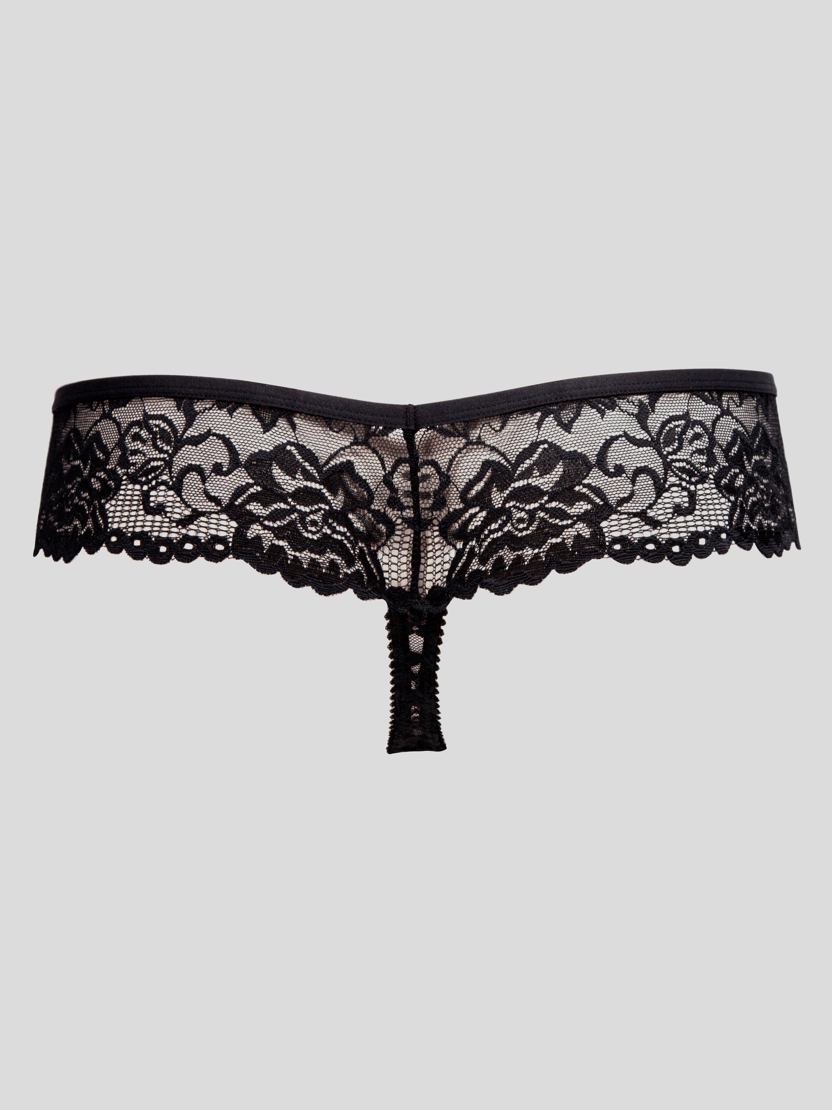 Lovehoney Flirty Black Lace Thong, Black, hi-res