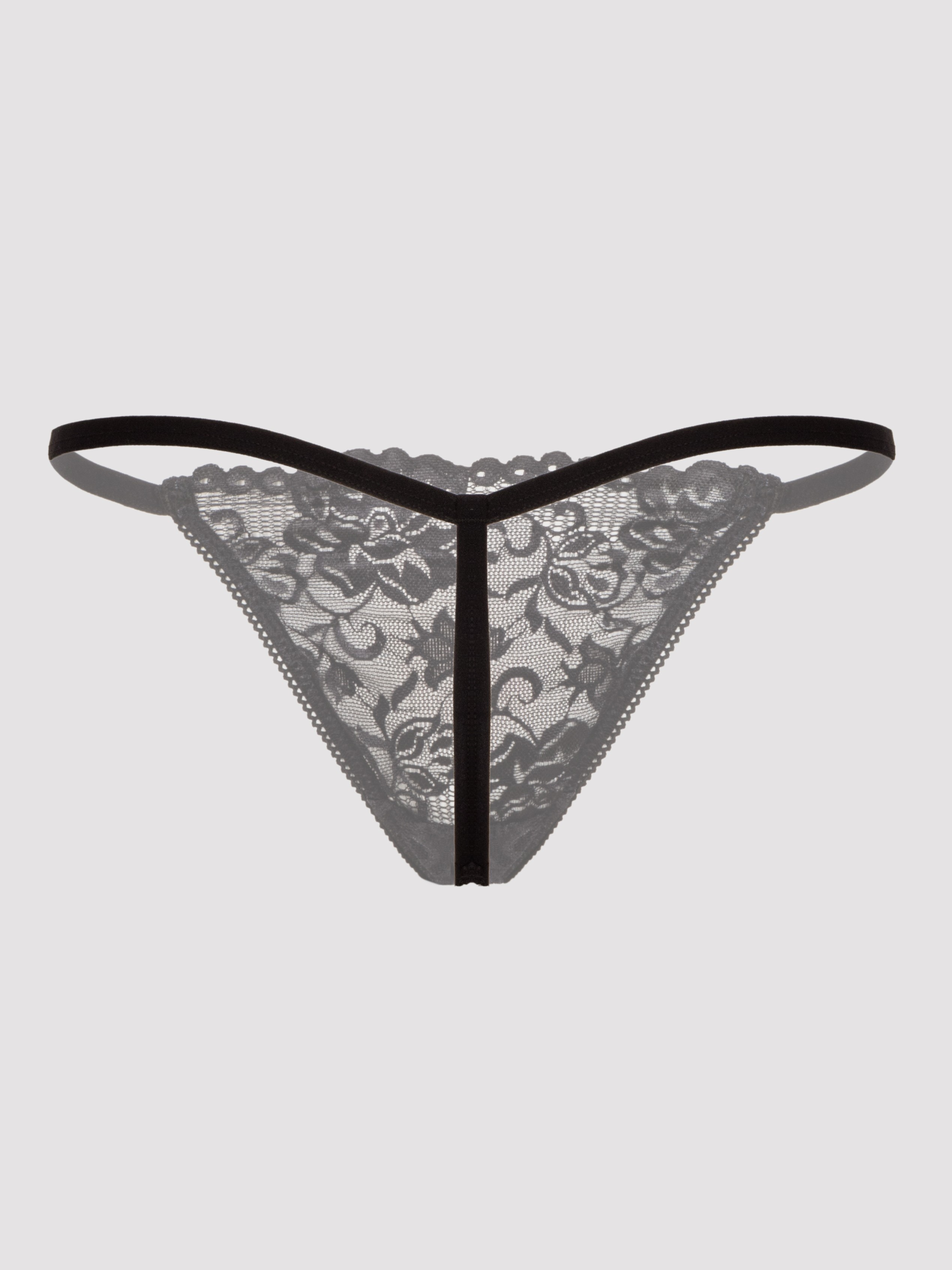 Lovehoney Flirty Black Lace G-String, Black, hi-res