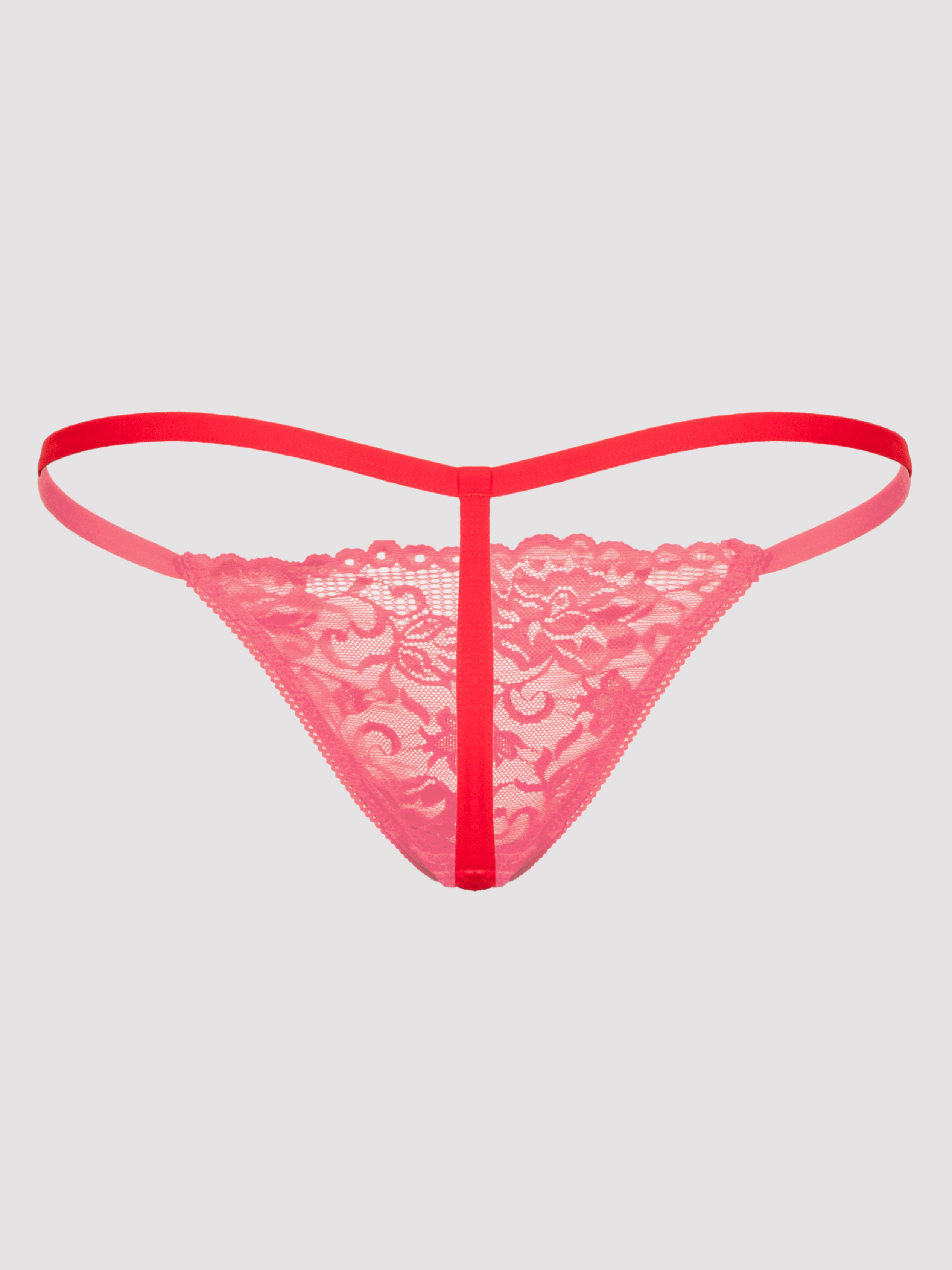 Lovehoney Flirty Black Lace G-String, Red, hi-res