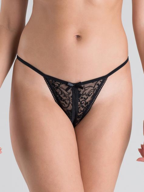 Lovehoney Crotchless Lace G-String, Black, hi-res